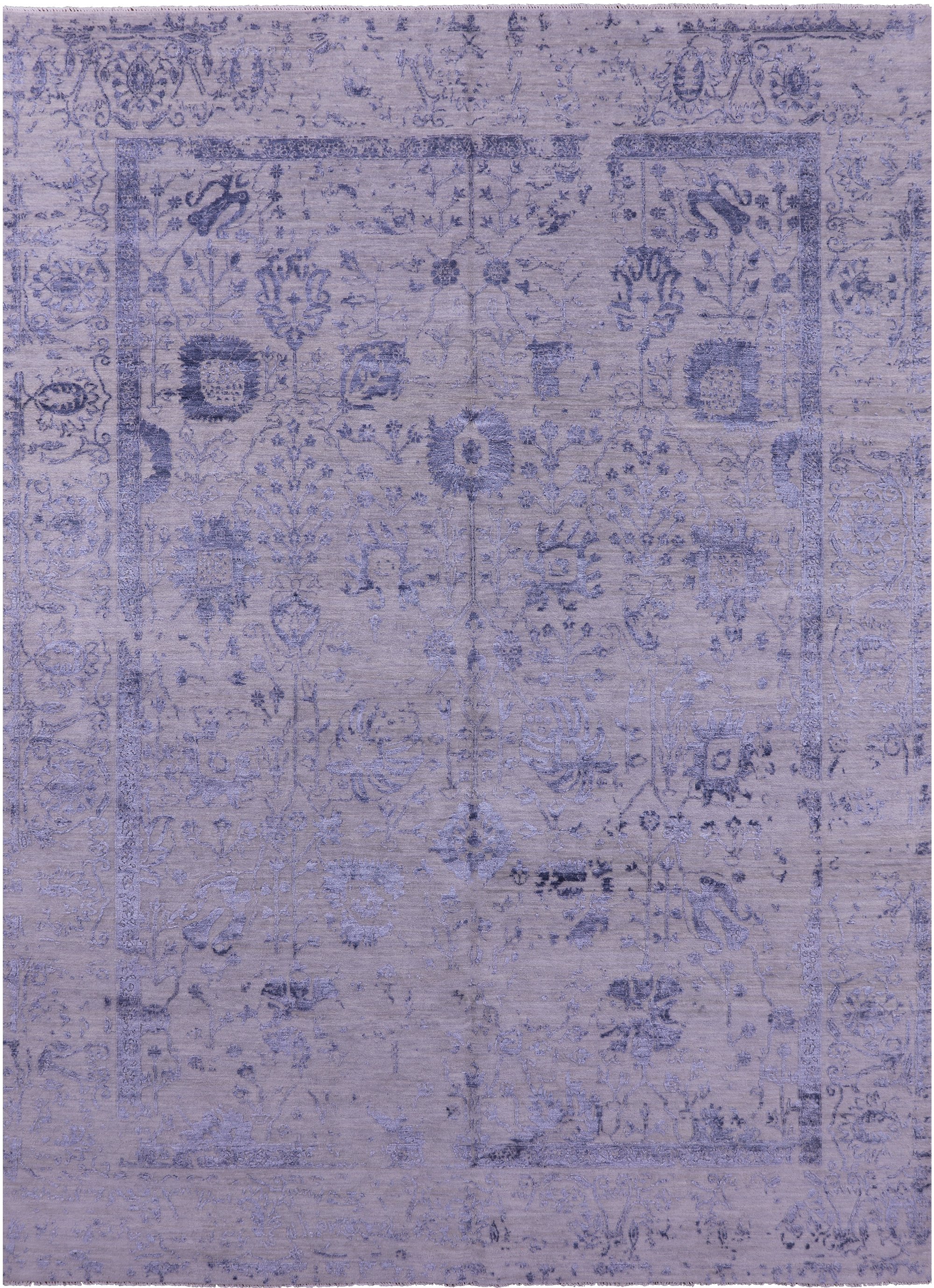 Grey Modern Handmade Wool & Silk Rug - 8' 11" X 12' 3" - Golden Nile