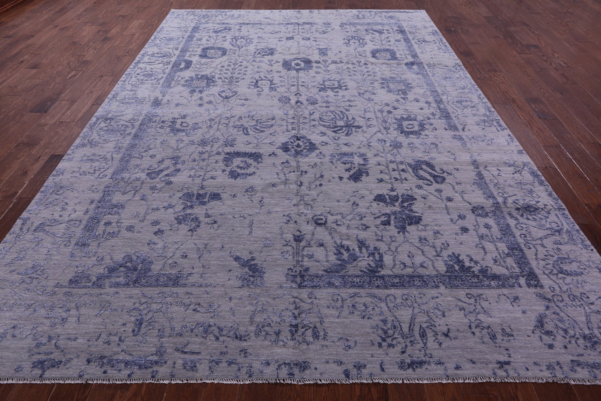 Grey Modern Handmade Wool & Silk Rug - 8' 11" X 12' 3" - Golden Nile