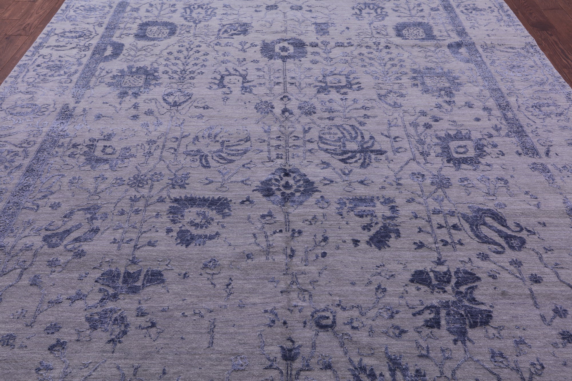 Grey Modern Handmade Wool & Silk Rug - 8' 11" X 12' 3" - Golden Nile