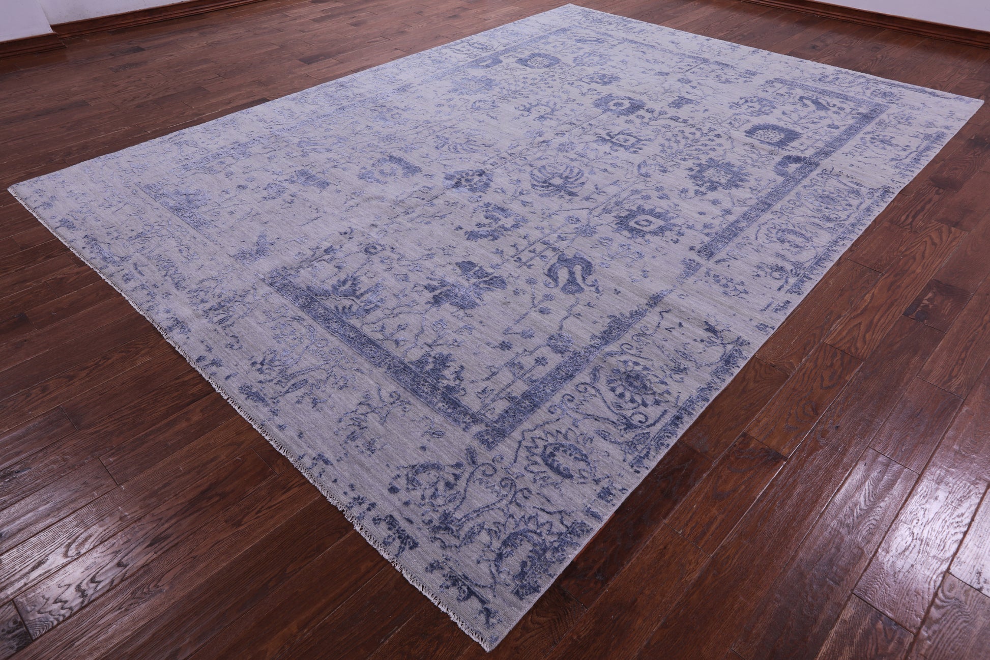 Grey Modern Handmade Wool & Silk Rug - 8' 11" X 12' 3" - Golden Nile