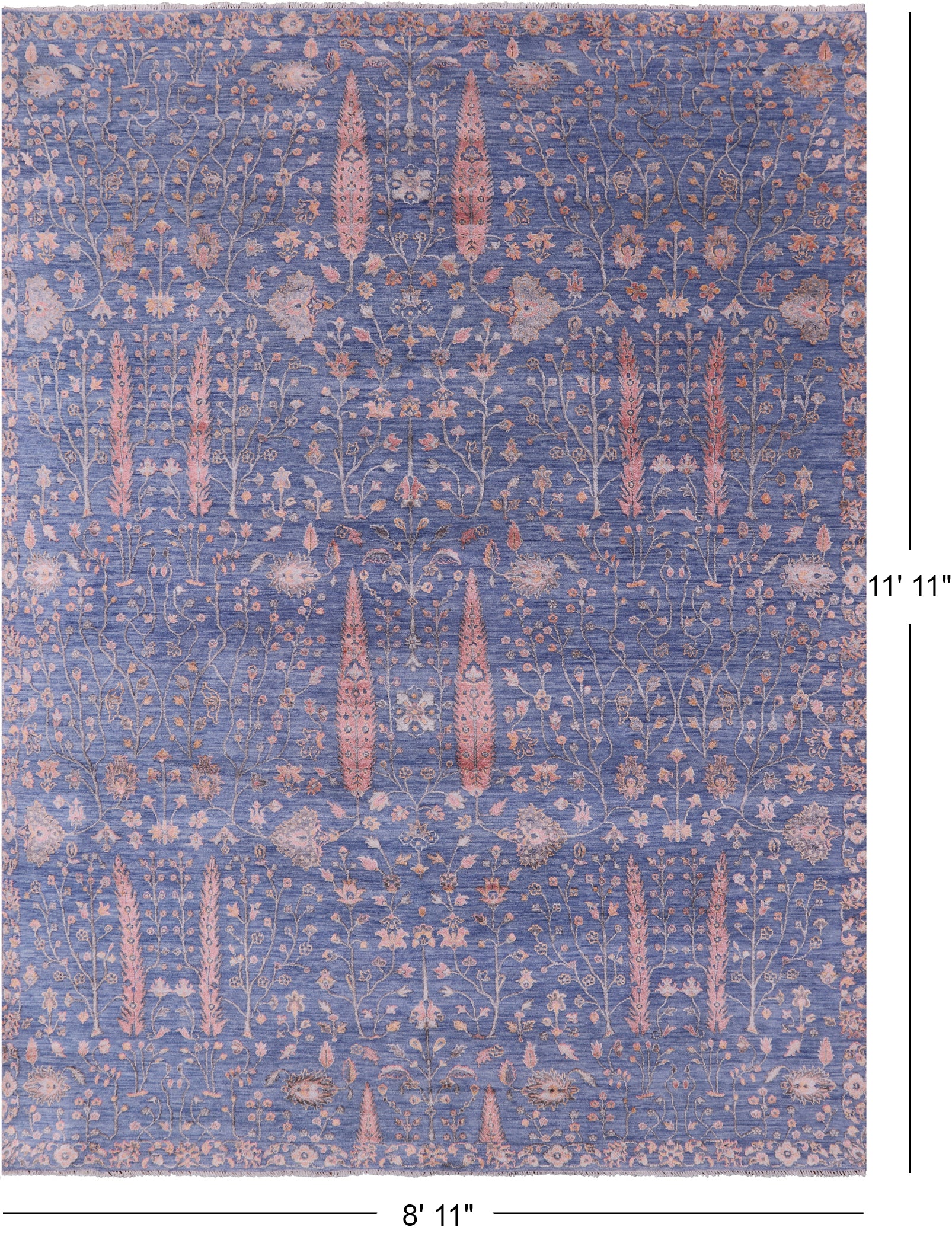 Blue Persian Ziegler Handmade Wool & Silk Rug - 8' 11" X 11' 11" - Golden Nile