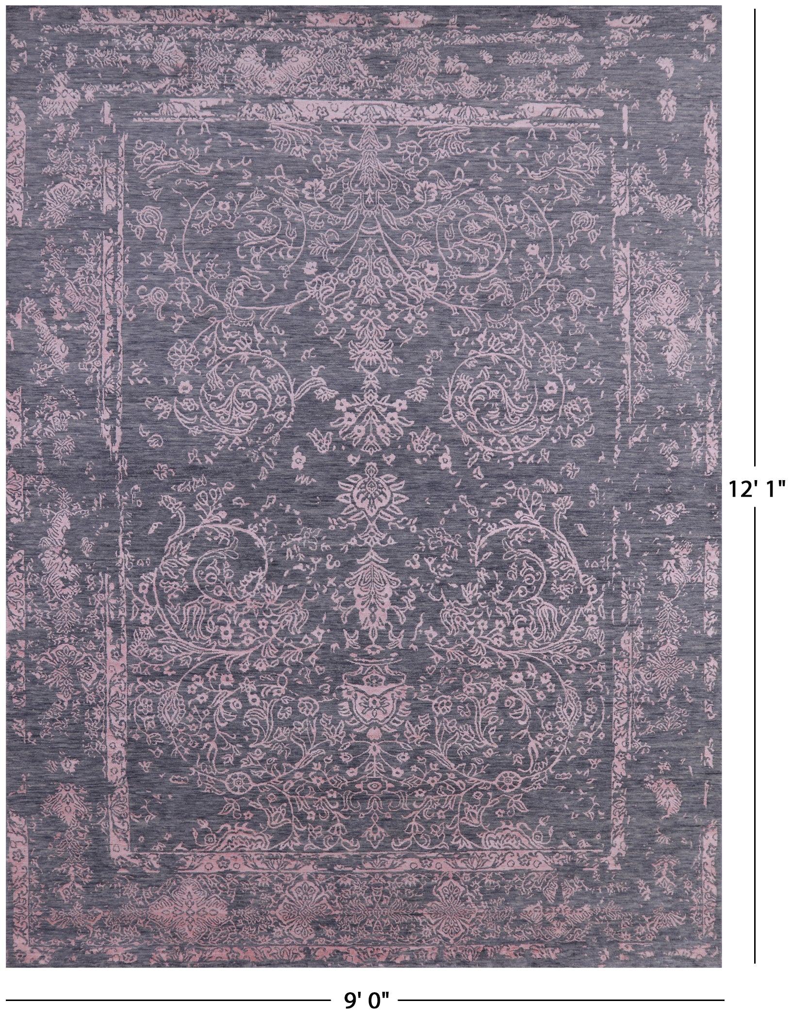 Grey Modern Handmade Wool & Silk Rug - 9' 0" X 12' 1" - Golden Nile