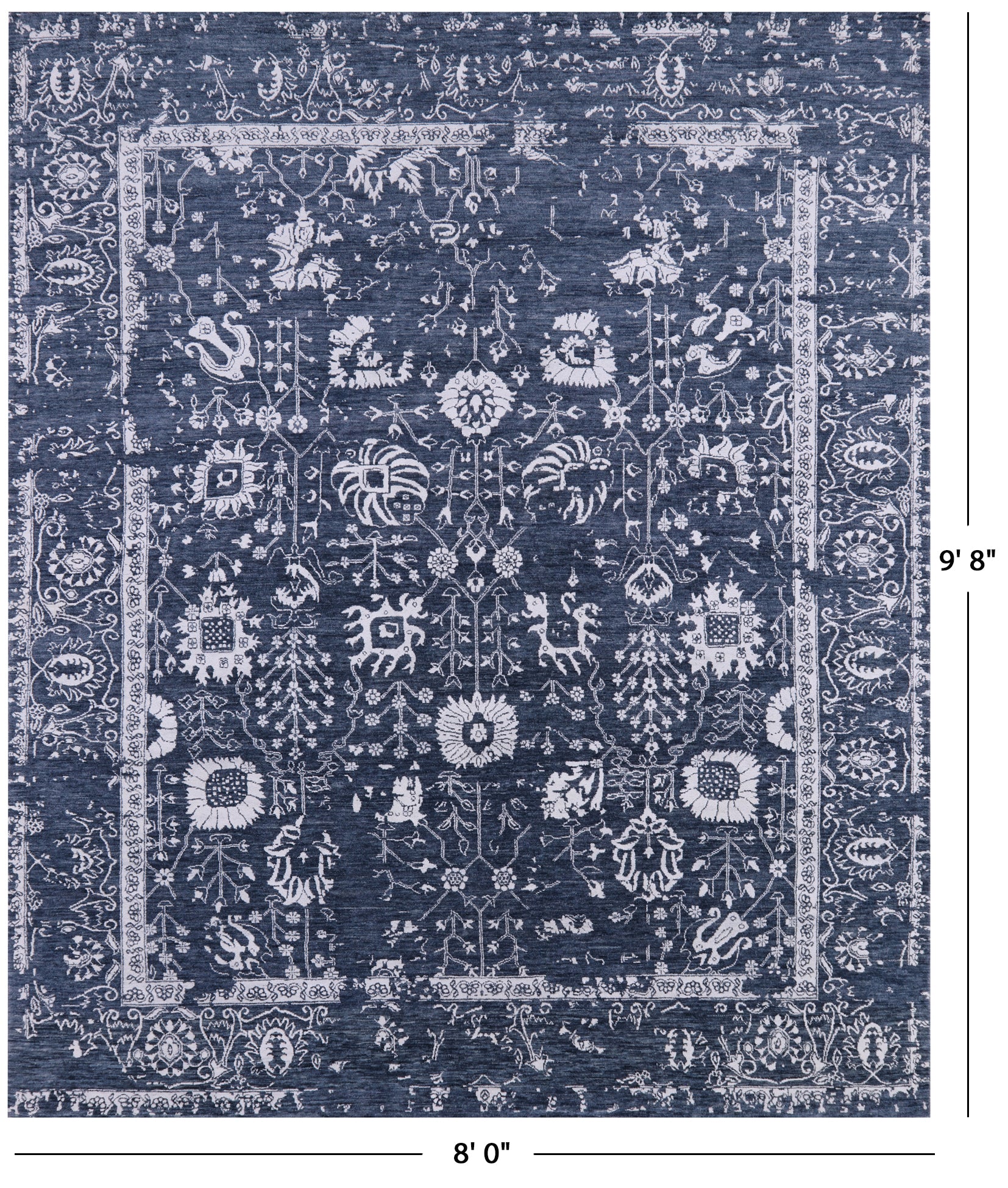 Grey Modern Hand Knotted Wool & Silk Rug - 8' 0" X 9' 8" - Golden Nile
