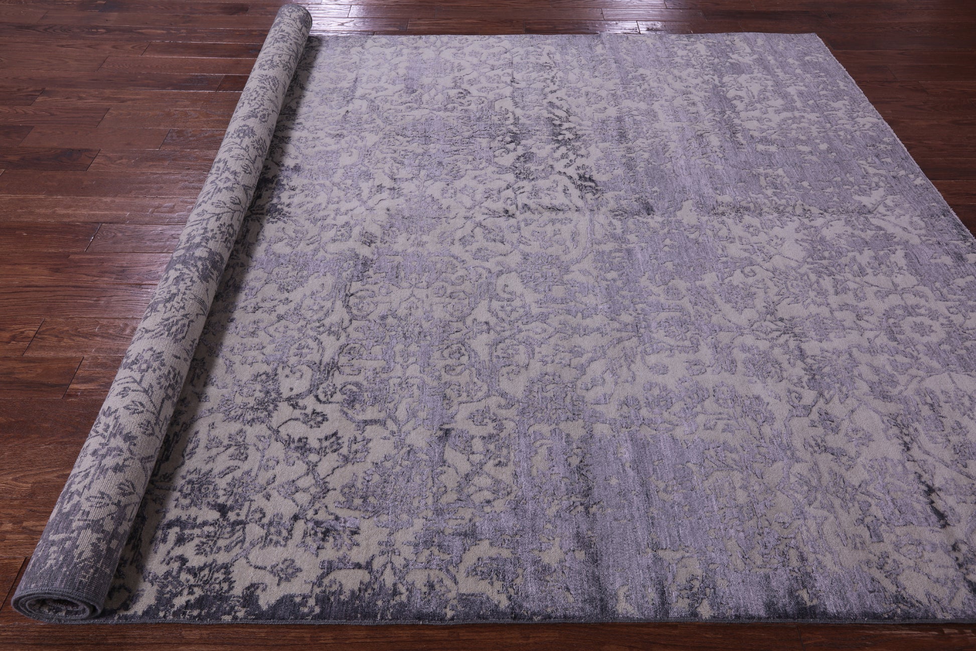 Grey Modern Hand Knotted Wool & Silk Rug - 7' 10" X 10' 1" - Golden Nile