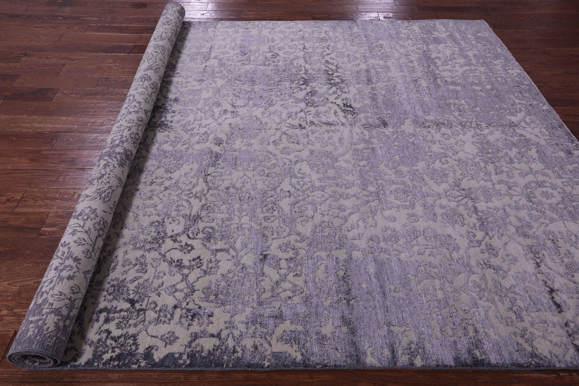 Grey Modern Hand Knotted Wool & Silk Rug - 7' 10" X 10' 1" - Golden Nile