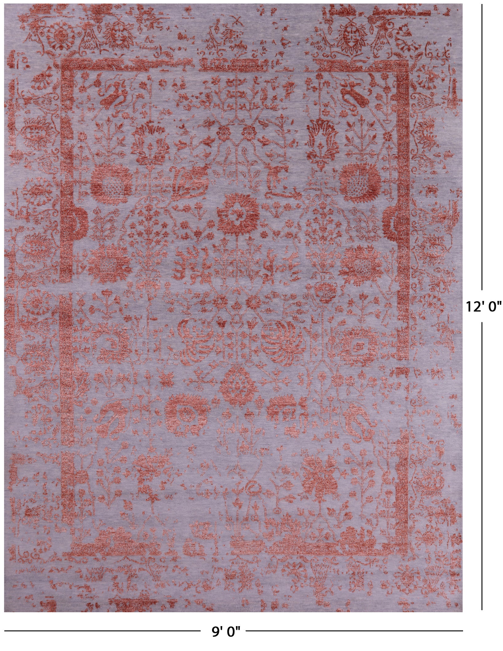 Grey Persian Handmade Wool & Silk Rug - 9' 0" X 12' 0" - Golden Nile