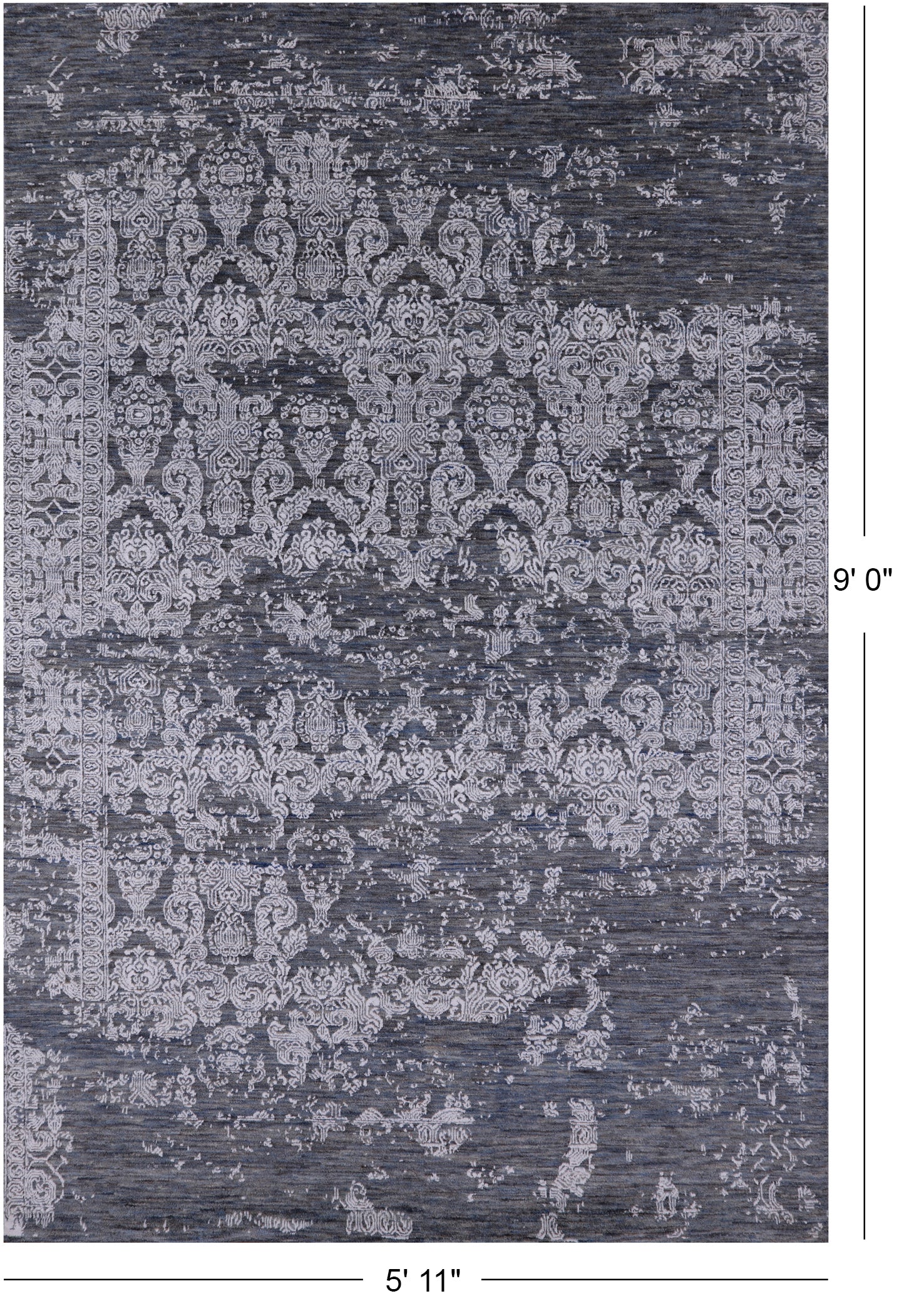 Grey Modern Handmade Wool & Silk Rug - 5' 11" X 9' 0" - Golden Nile