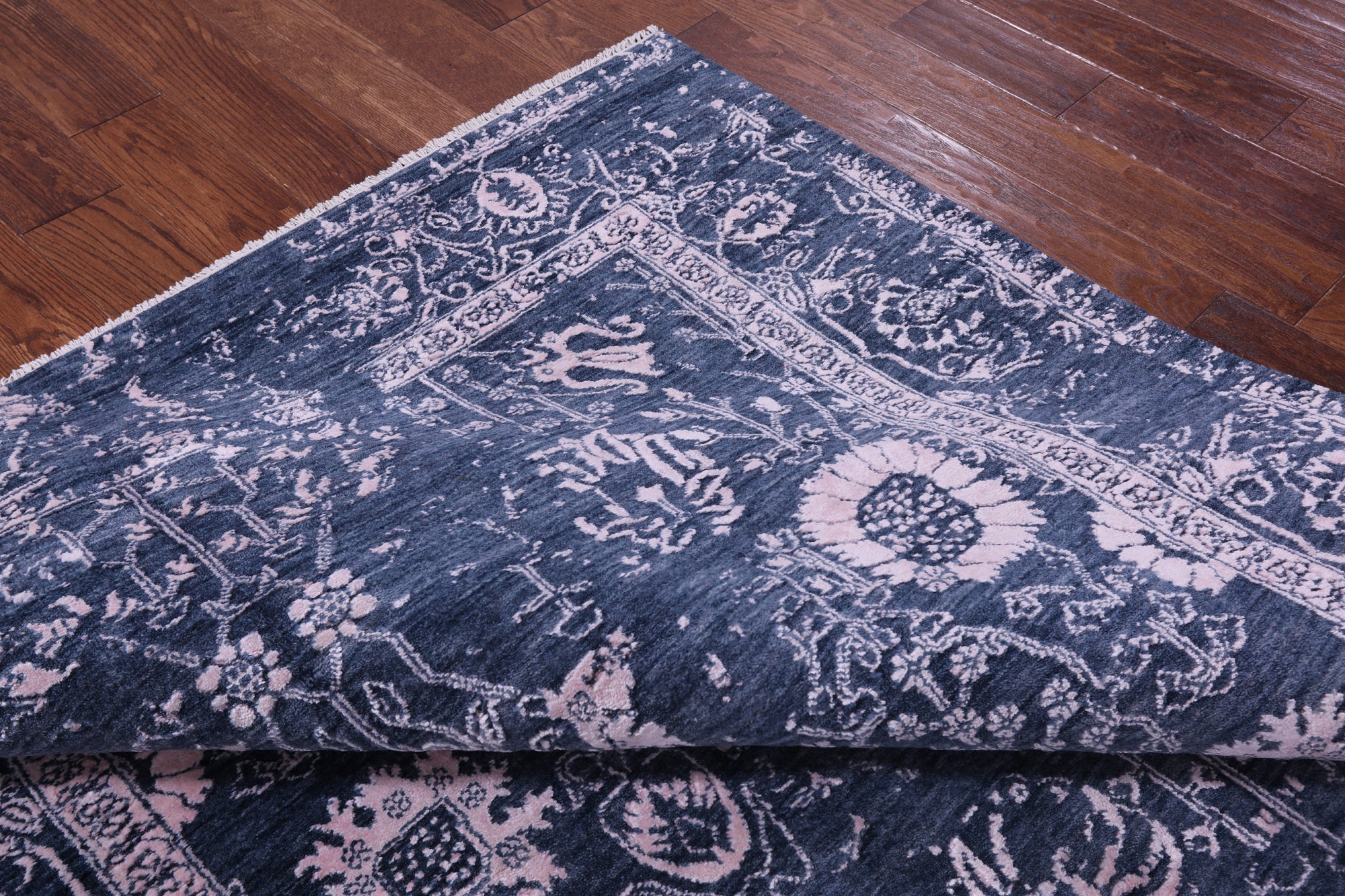Grey Modern Hand Knotted Wool & Silk Rug - 6' 2" X 9' 3" - Golden Nile
