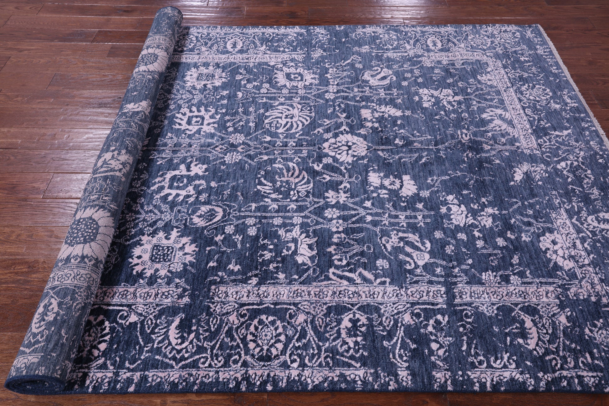 Grey Modern Hand Knotted Wool & Silk Rug - 6' 2" X 9' 3" - Golden Nile