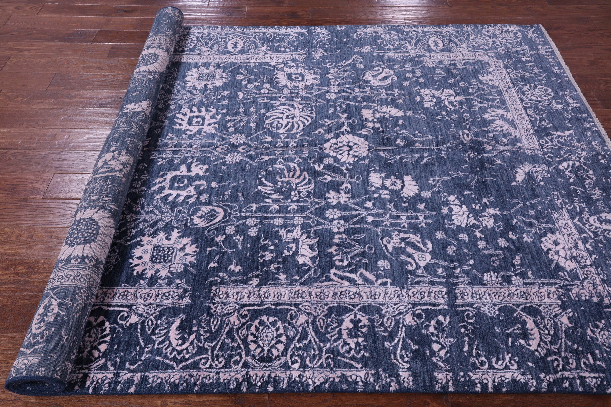 Grey Modern Hand Knotted Wool & Silk Rug - 6' 2" X 9' 3" - Golden Nile