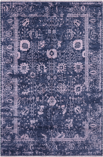 Grey Modern Hand Knotted Wool & Silk Rug - 6' 2" X 9' 3" - Golden Nile