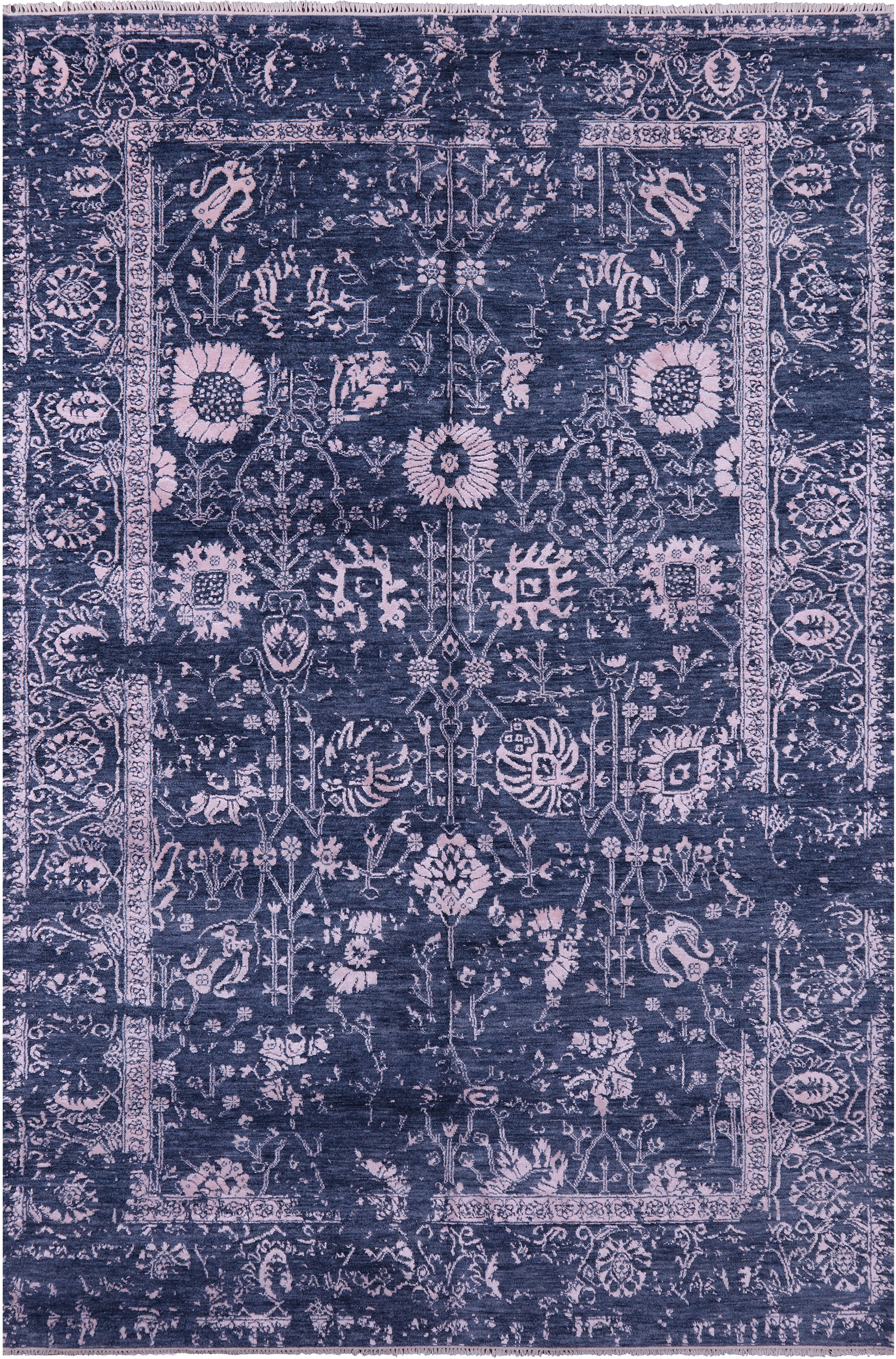 Grey Modern Hand Knotted Wool & Silk Rug - 6' 2" X 9' 3" - Golden Nile