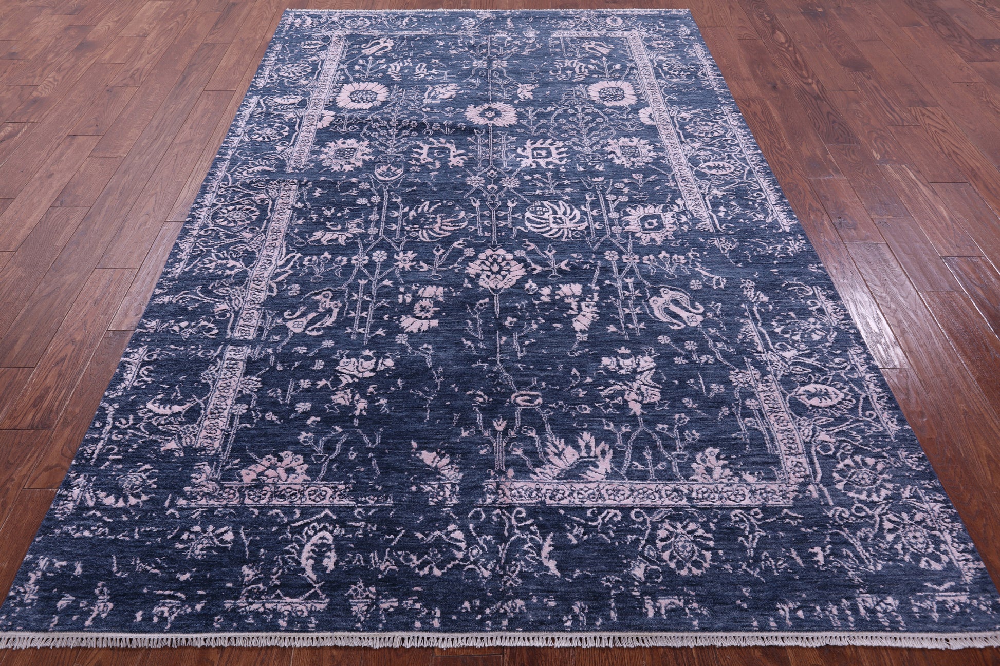 Grey Modern Hand Knotted Wool & Silk Rug - 6' 2" X 9' 3" - Golden Nile