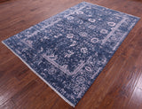 Grey Modern Hand Knotted Wool & Silk Rug - 6' 2" X 9' 3" - Golden Nile
