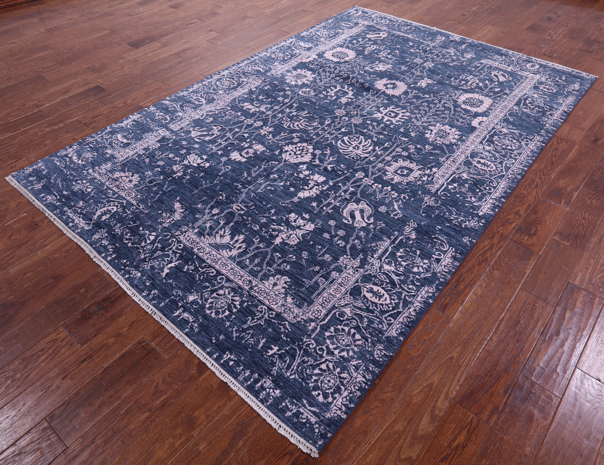 Grey Modern Hand Knotted Wool & Silk Rug - 6' 2" X 9' 3" - Golden Nile