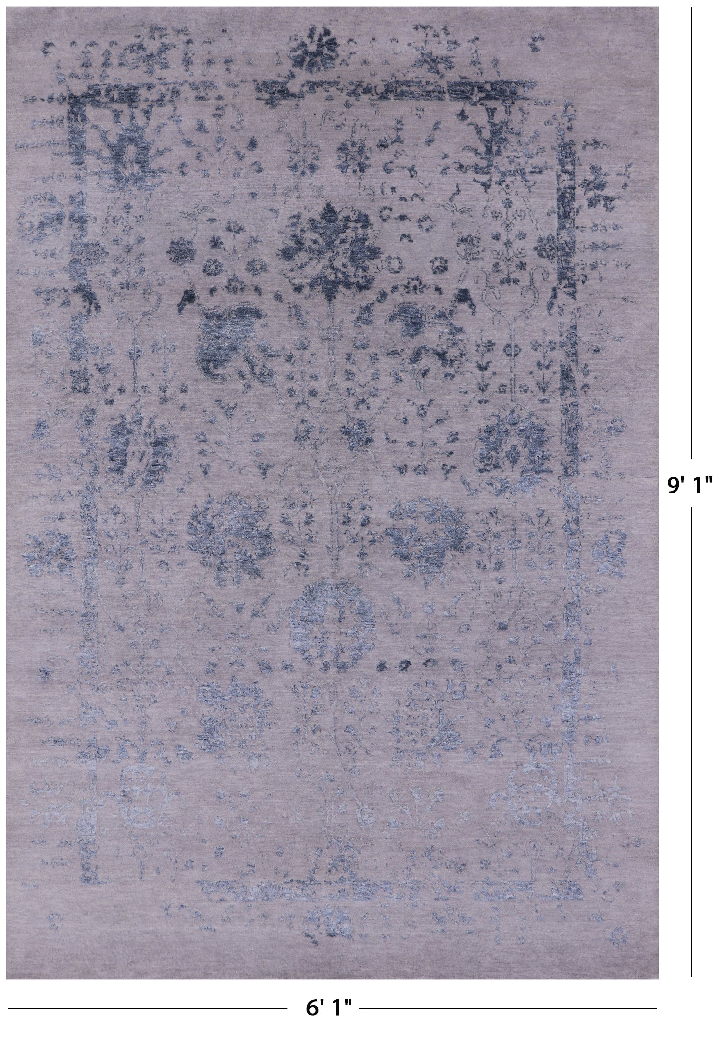 Grey Modern Handmade Wool & Silk Rug - 6' 1" X 9' 1" - Golden Nile