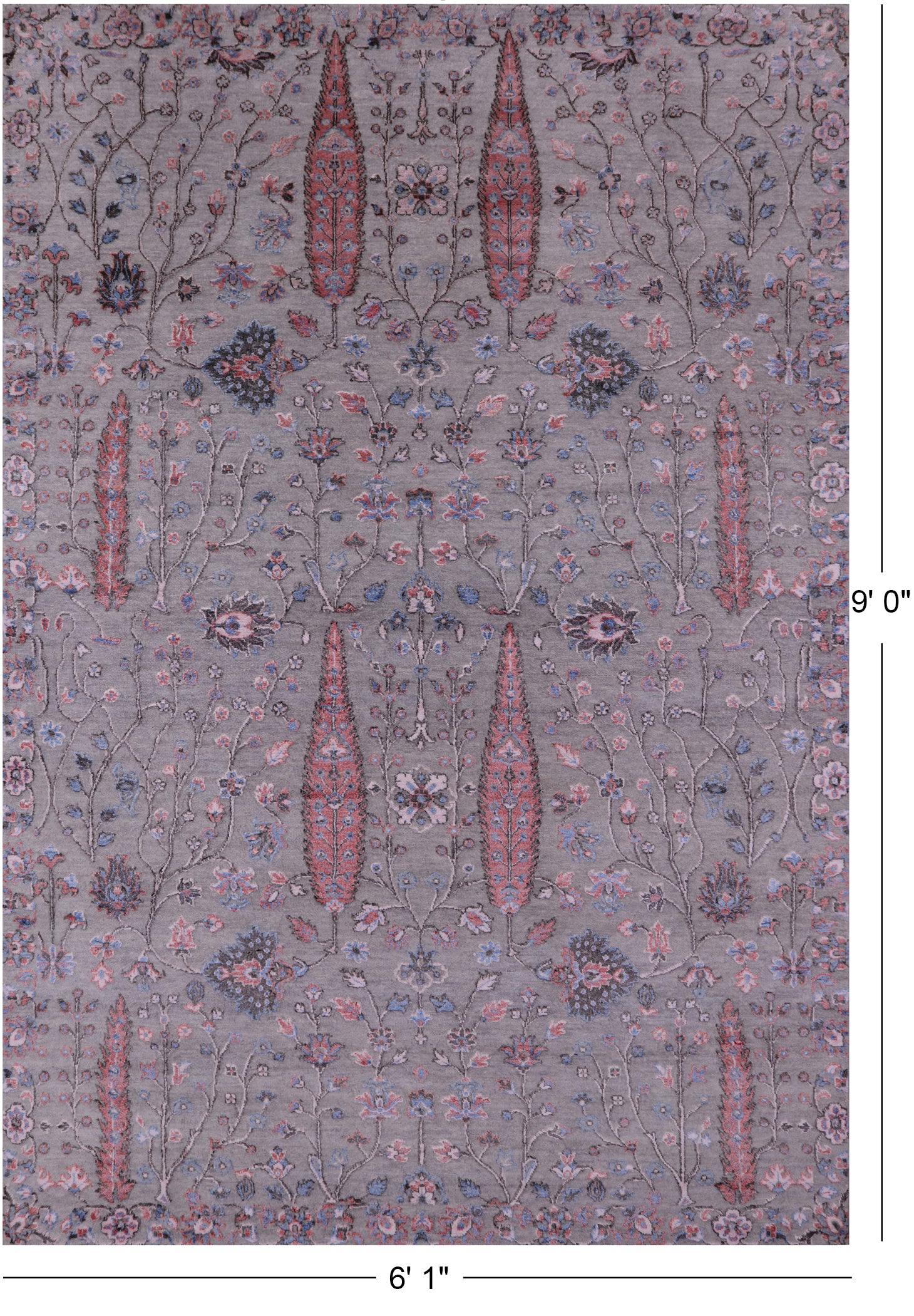 Grey Persian Ziegler Handmade Wool & Silk Rug - 6' 1" X 9' 0" - Golden Nile
