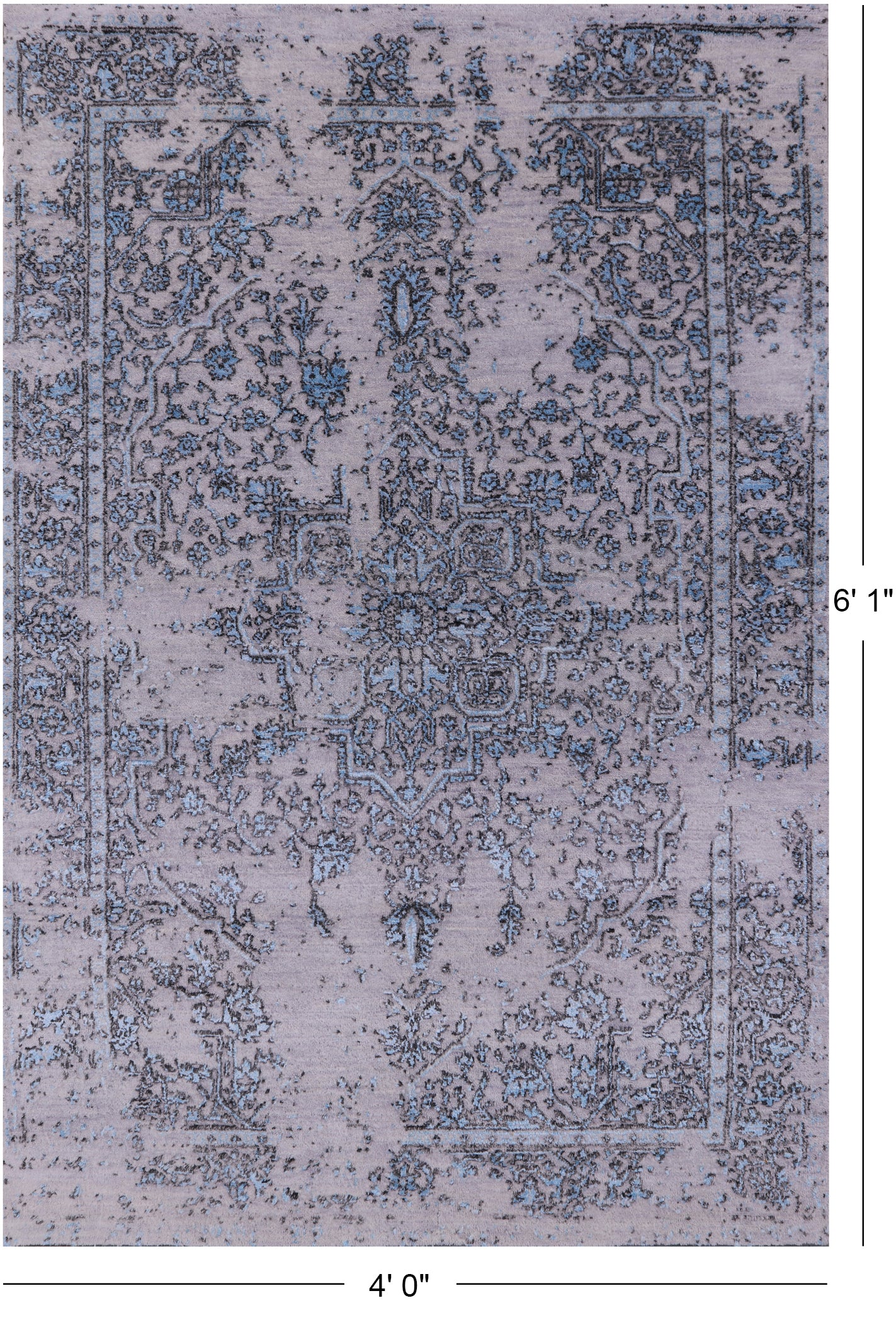 Grey Modern Hand Knotted Wool & Silk Rug - 4' 0" X 6' 1" - Golden Nile