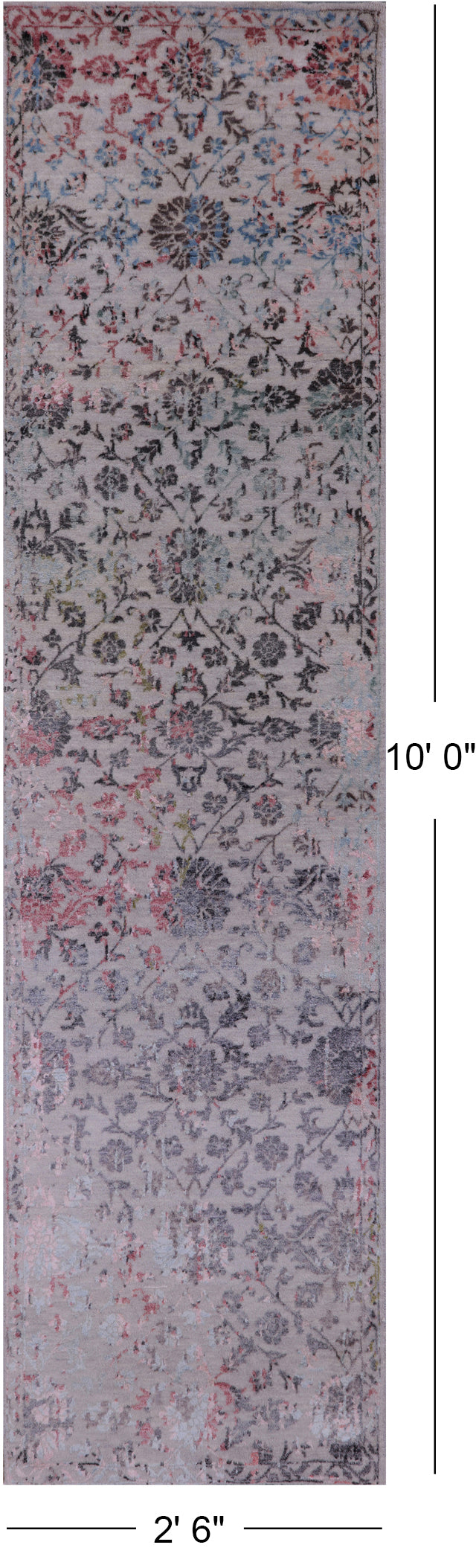Grey Modern Handmade Wool & Silk Runner Rug - 2' 6" X 10' 0" - Golden Nile