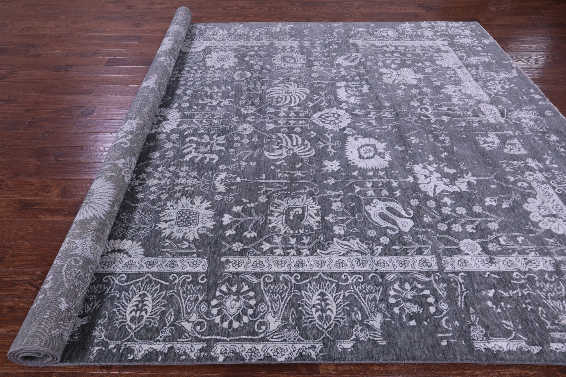Grey Modern Handmade Wool & Silk Rug - 9' 1" X 11' 10" - Golden Nile