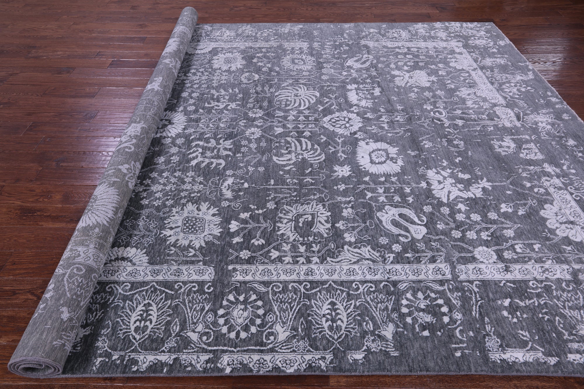 Grey Modern Handmade Wool & Silk Rug - 9' 1" X 11' 10" - Golden Nile