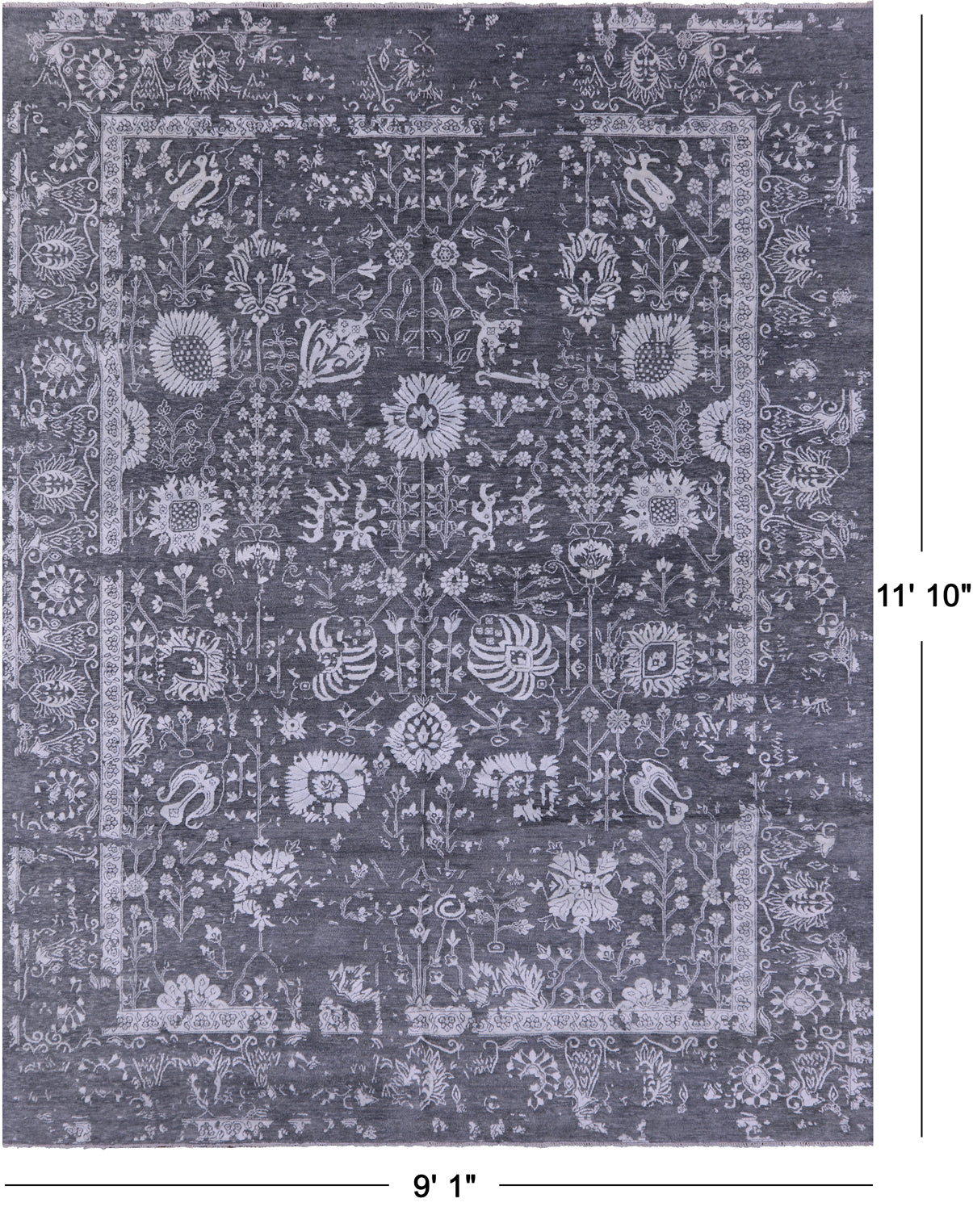 Grey Modern Handmade Wool & Silk Rug - 9' 1" X 11' 10" - Golden Nile
