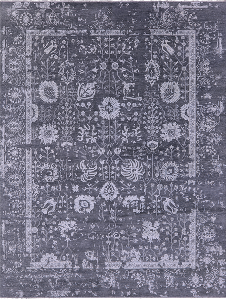 Grey Modern Handmade Wool & Silk Rug - 9' 1" X 11' 10" - Golden Nile