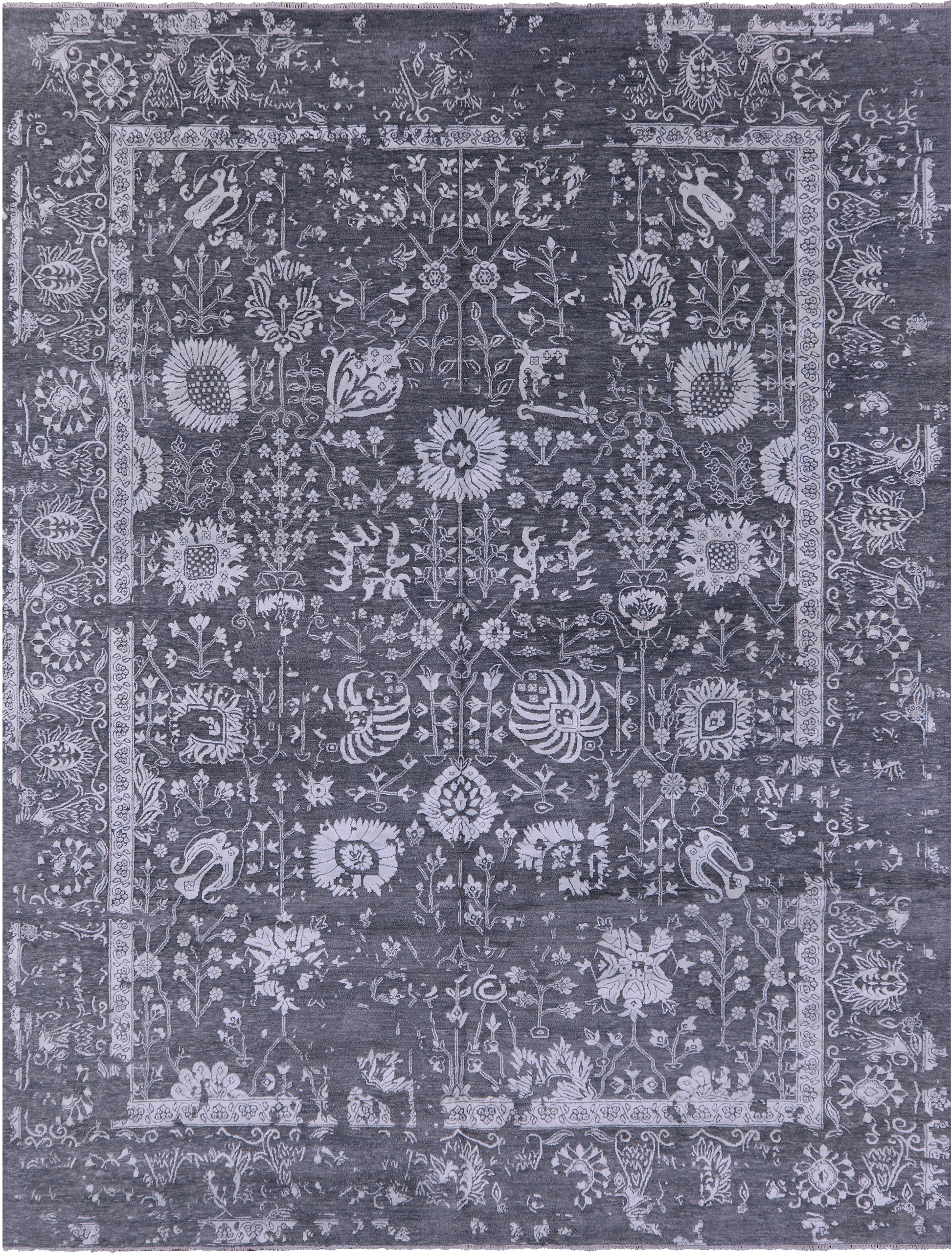 Grey Modern Handmade Wool & Silk Rug - 9' 1" X 11' 10" - Golden Nile