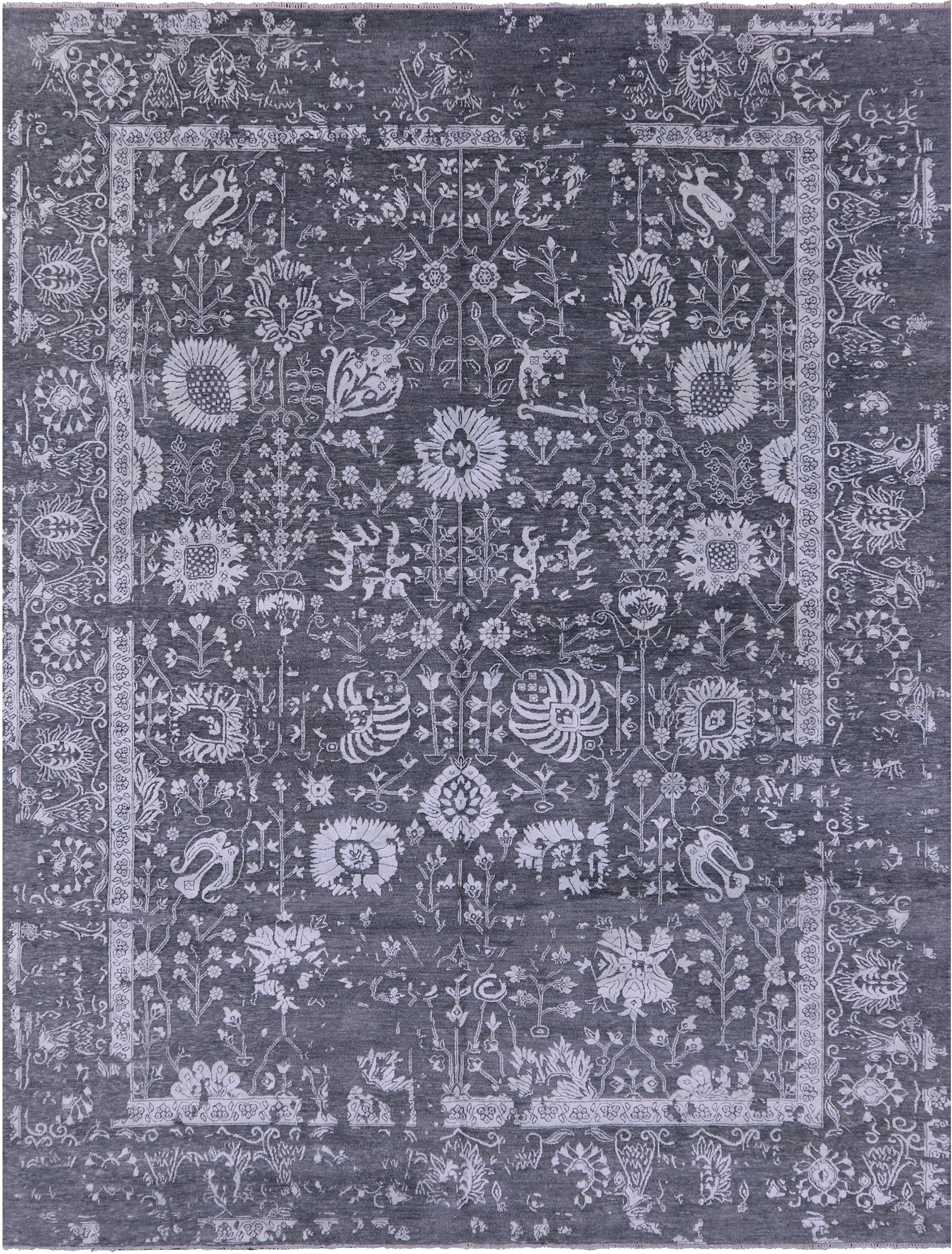 Grey Modern Handmade Wool & Silk Rug - 9' 1" X 11' 10" - Golden Nile