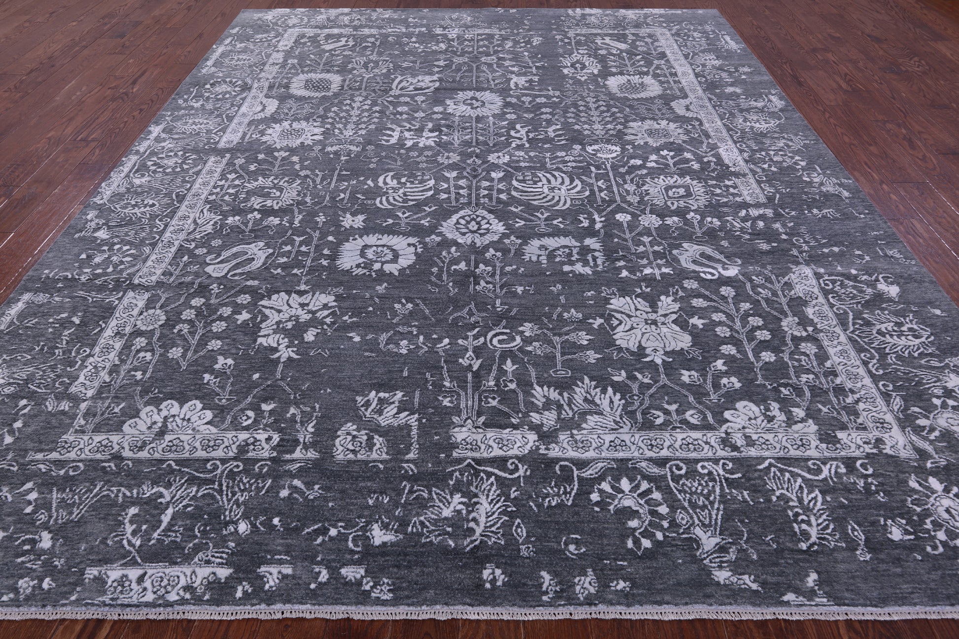 Grey Modern Handmade Wool & Silk Rug - 9' 1" X 11' 10" - Golden Nile