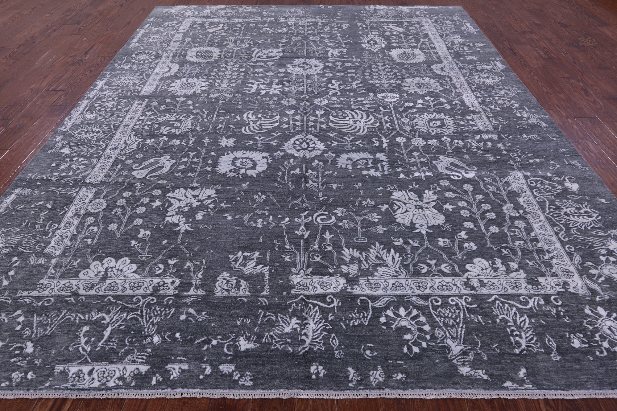 Grey Modern Handmade Wool & Silk Rug - 9' 1" X 11' 10" - Golden Nile