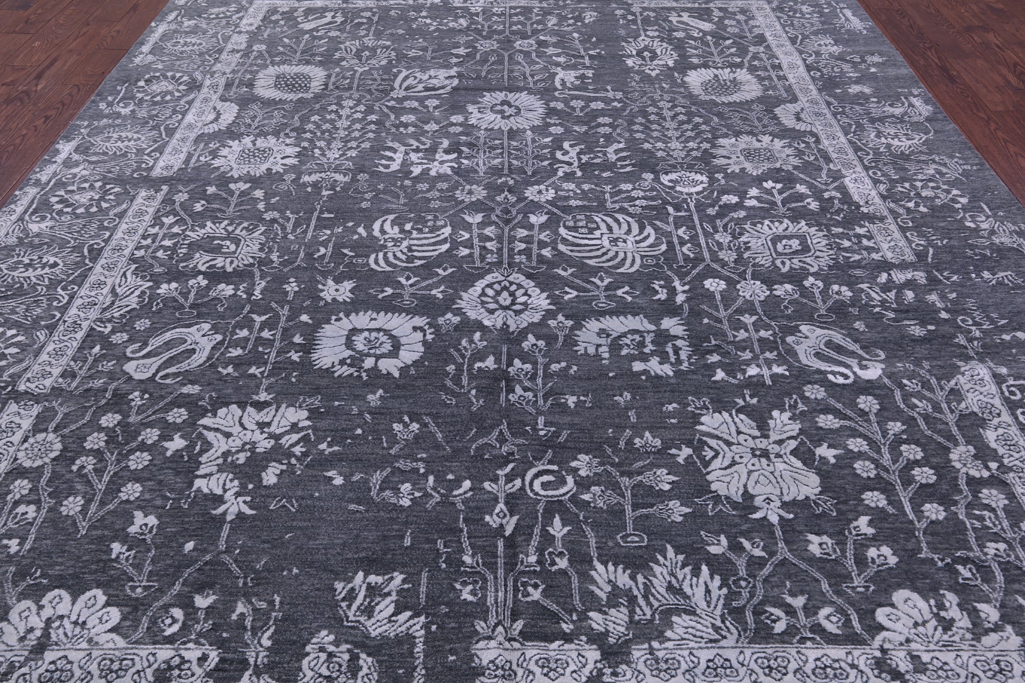 Grey Modern Handmade Wool & Silk Rug - 9' 1" X 11' 10" - Golden Nile
