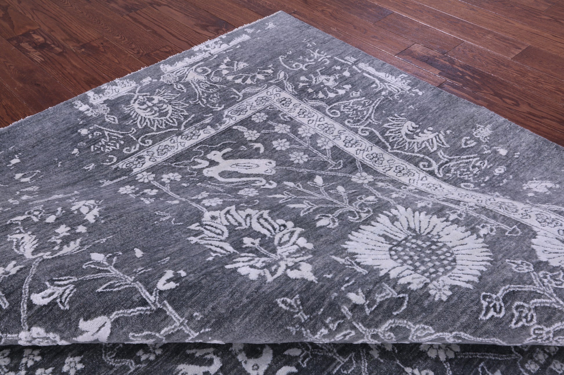 Grey Modern Handmade Wool & Silk Rug - 9' 1" X 11' 10" - Golden Nile