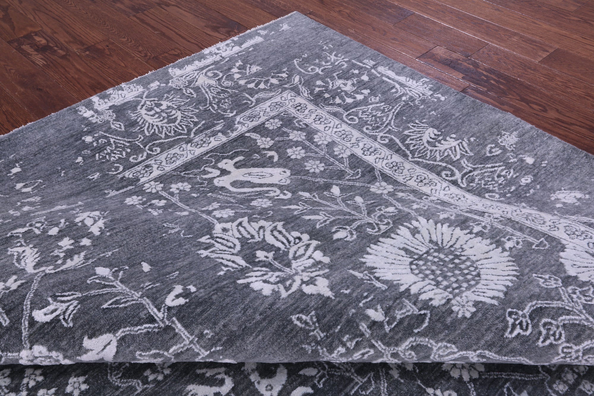 Grey Modern Handmade Wool & Silk Rug - 9' 1" X 11' 10" - Golden Nile