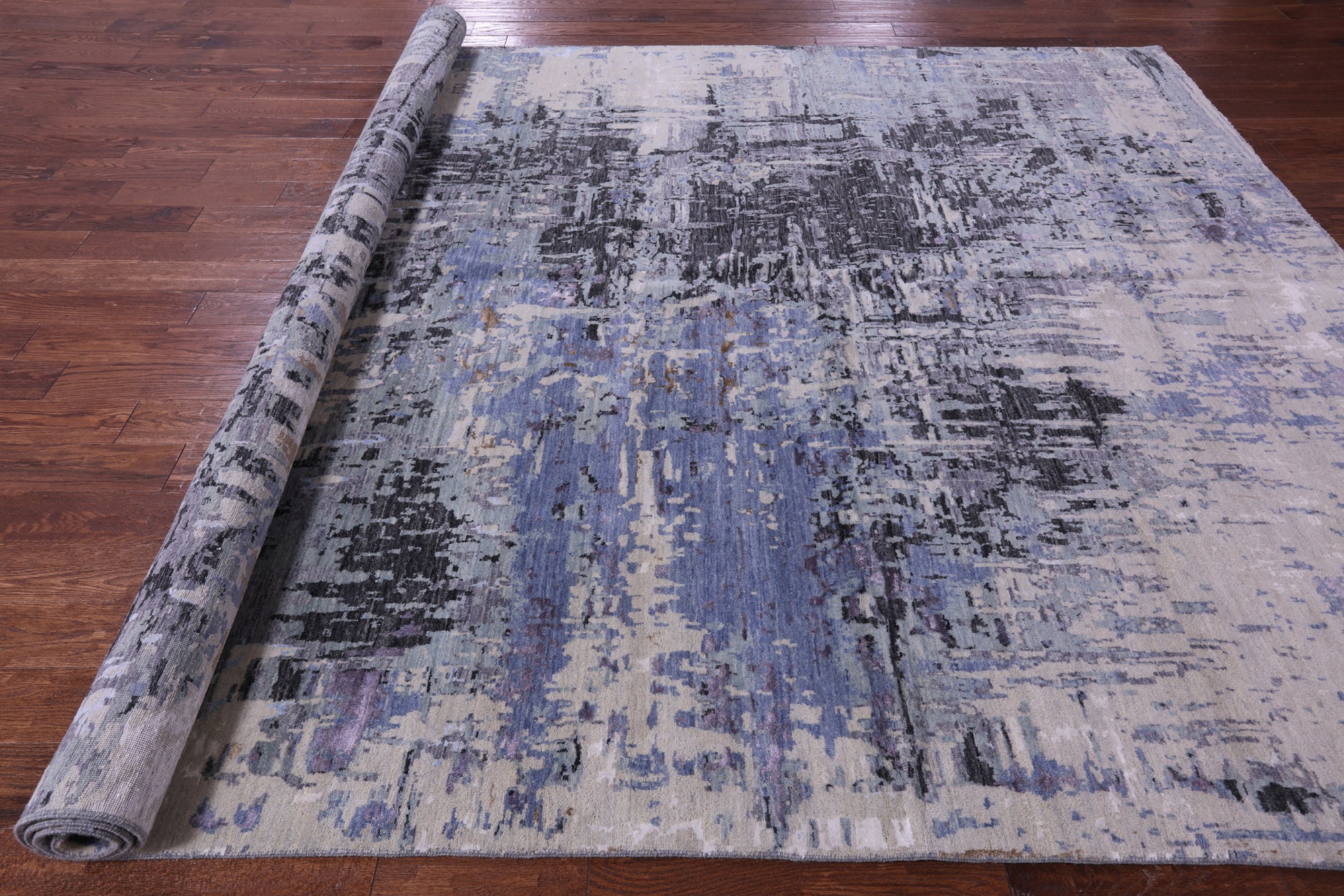 Modern Hand Knotted Wool & Silk Rug - 9' 0" X 11' 11" - Golden Nile