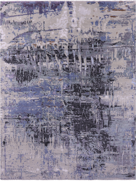 Modern Hand Knotted Wool & Silk Rug - 9' 0" X 11' 11" - Golden Nile