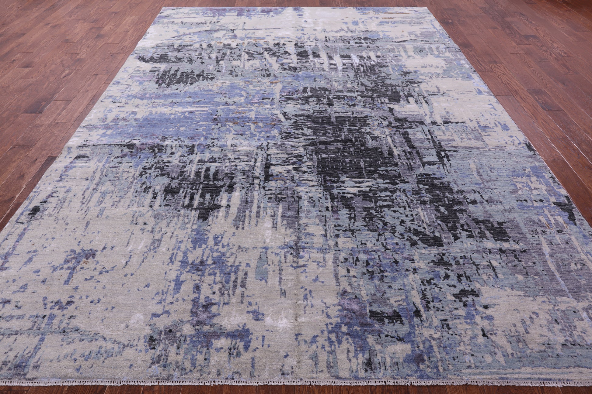 Modern Hand Knotted Wool & Silk Rug - 9' 0" X 11' 11" - Golden Nile