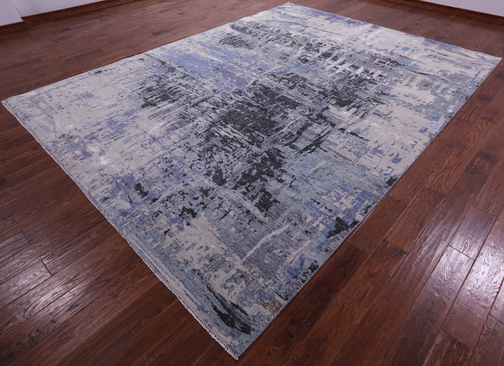 Modern Hand Knotted Wool & Silk Rug - 9' 0" X 11' 11" - Golden Nile