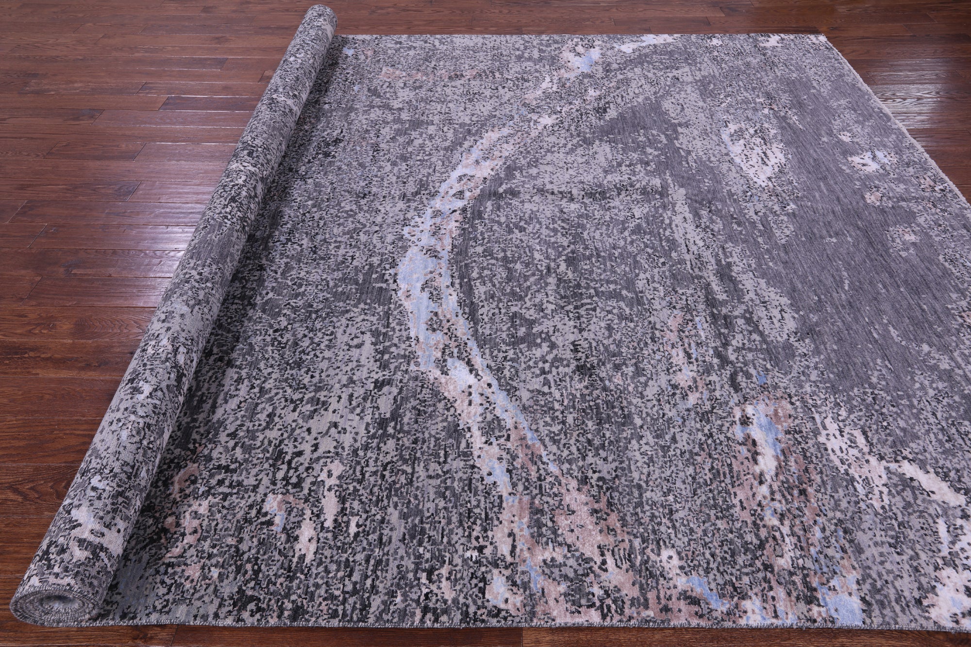 Castle View Design Modern Hand Knotted Wool & Silk Rug - 9' 1" X 12' 1" - Golden Nile