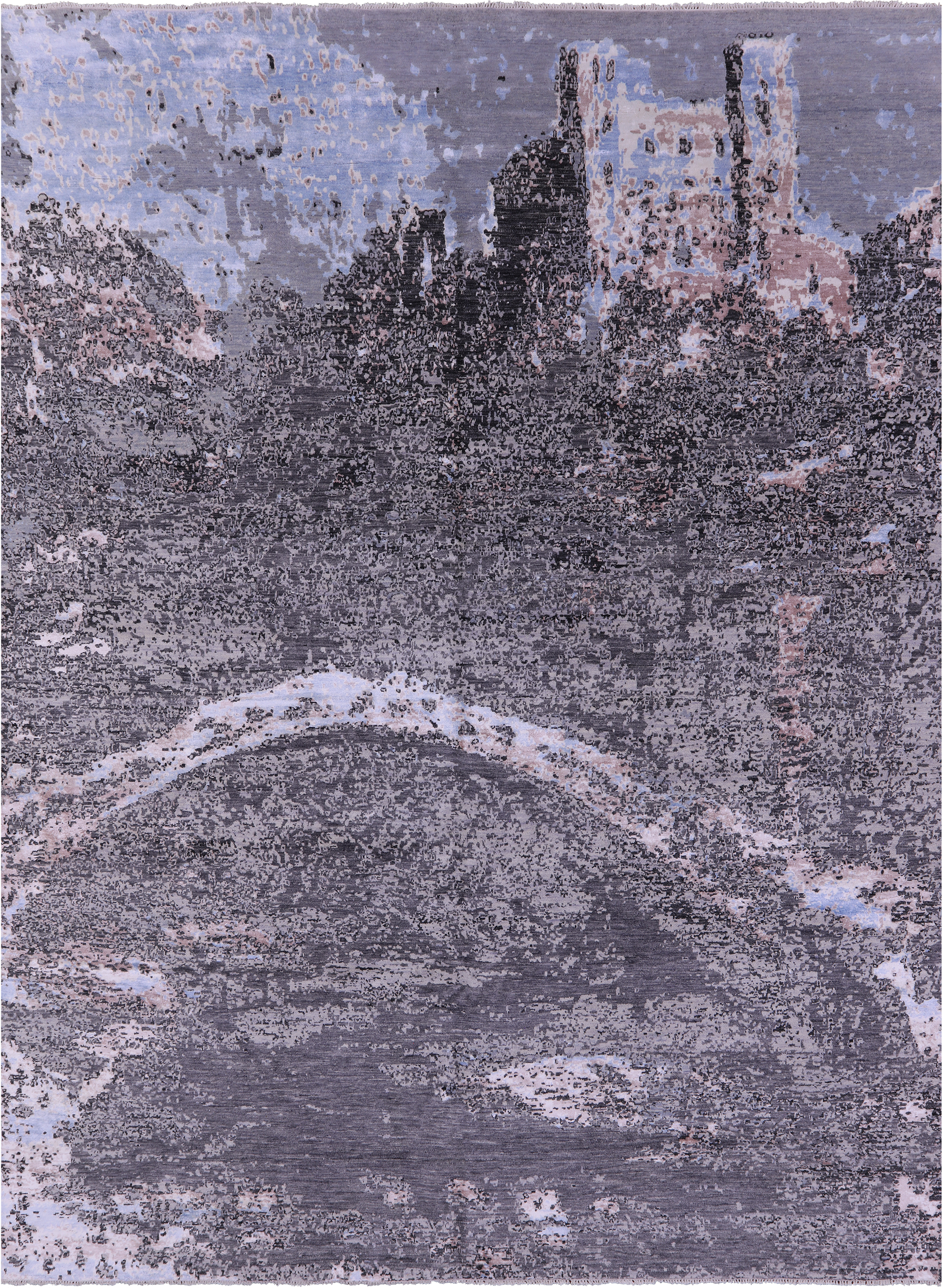 Castle View Design Modern Hand Knotted Wool & Silk Rug - 9' 1" X 12' 1" - Golden Nile