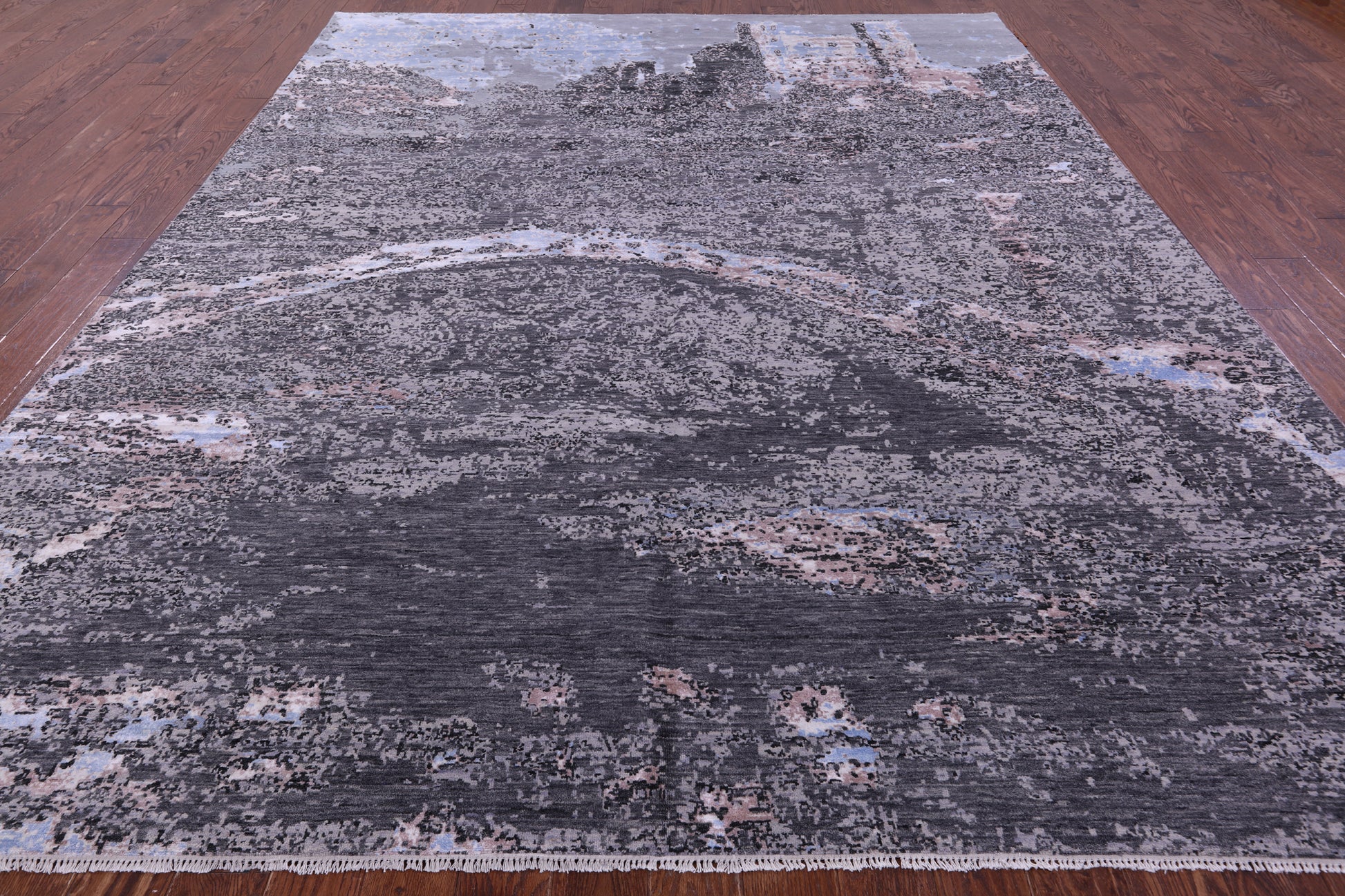 Castle View Design Modern Hand Knotted Wool & Silk Rug - 9' 1" X 12' 1" - Golden Nile
