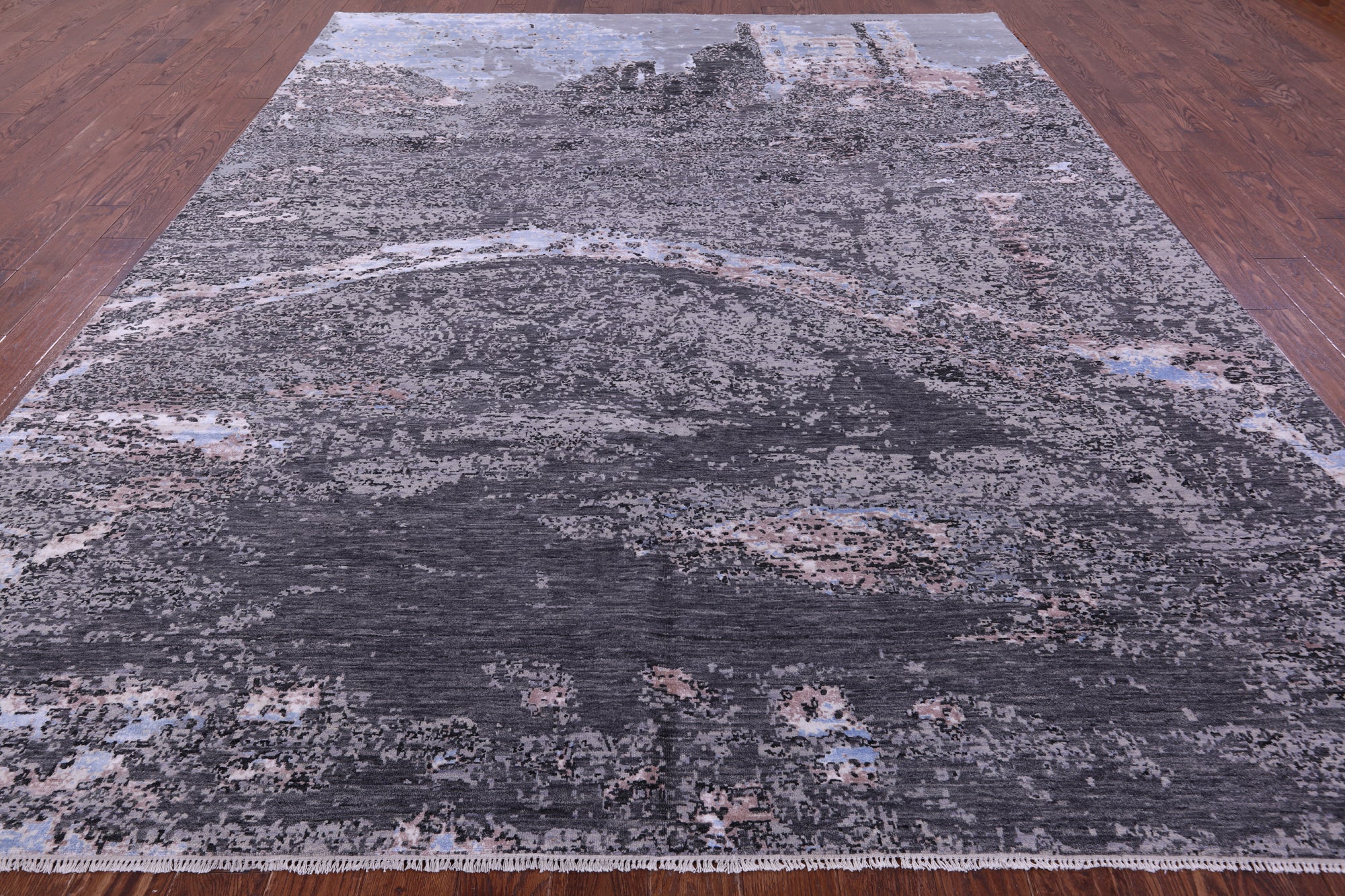 Castle View Design Modern Hand Knotted Wool & Silk Rug - 9' 1" X 12' 1" - Golden Nile