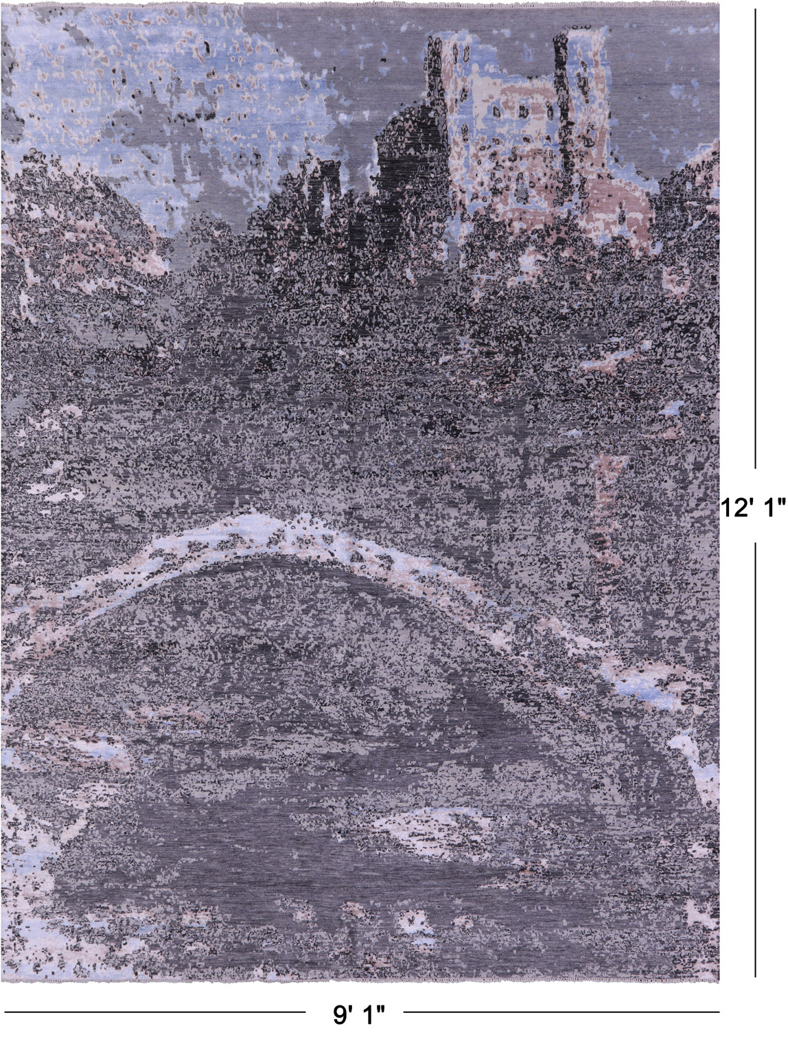 Castle View Design Modern Hand Knotted Wool & Silk Rug - 9' 1" X 12' 1" - Golden Nile