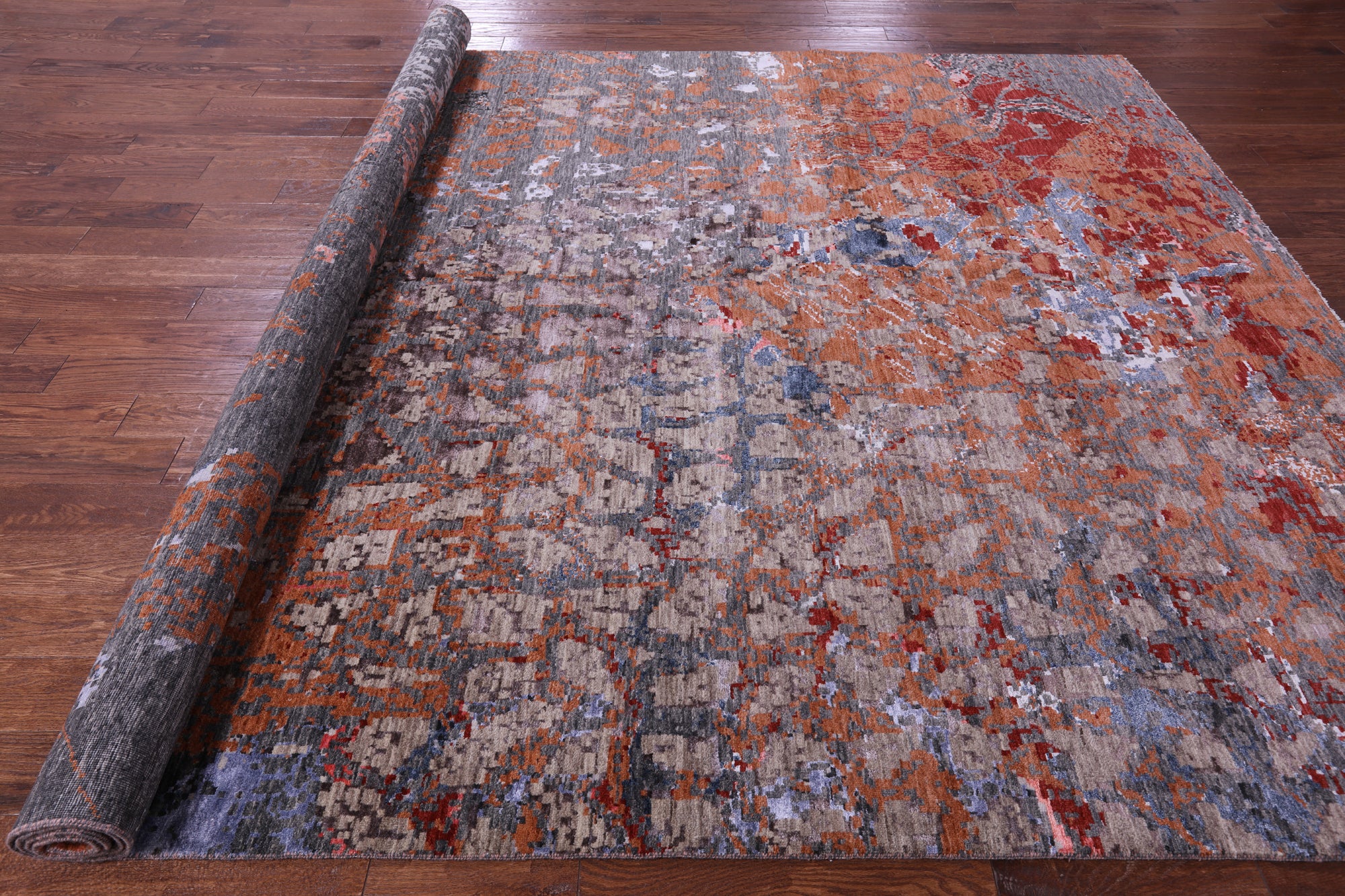 Modern Hand Knotted Wool & Silk Rug - 9' 0" X 12' 1" - Golden Nile