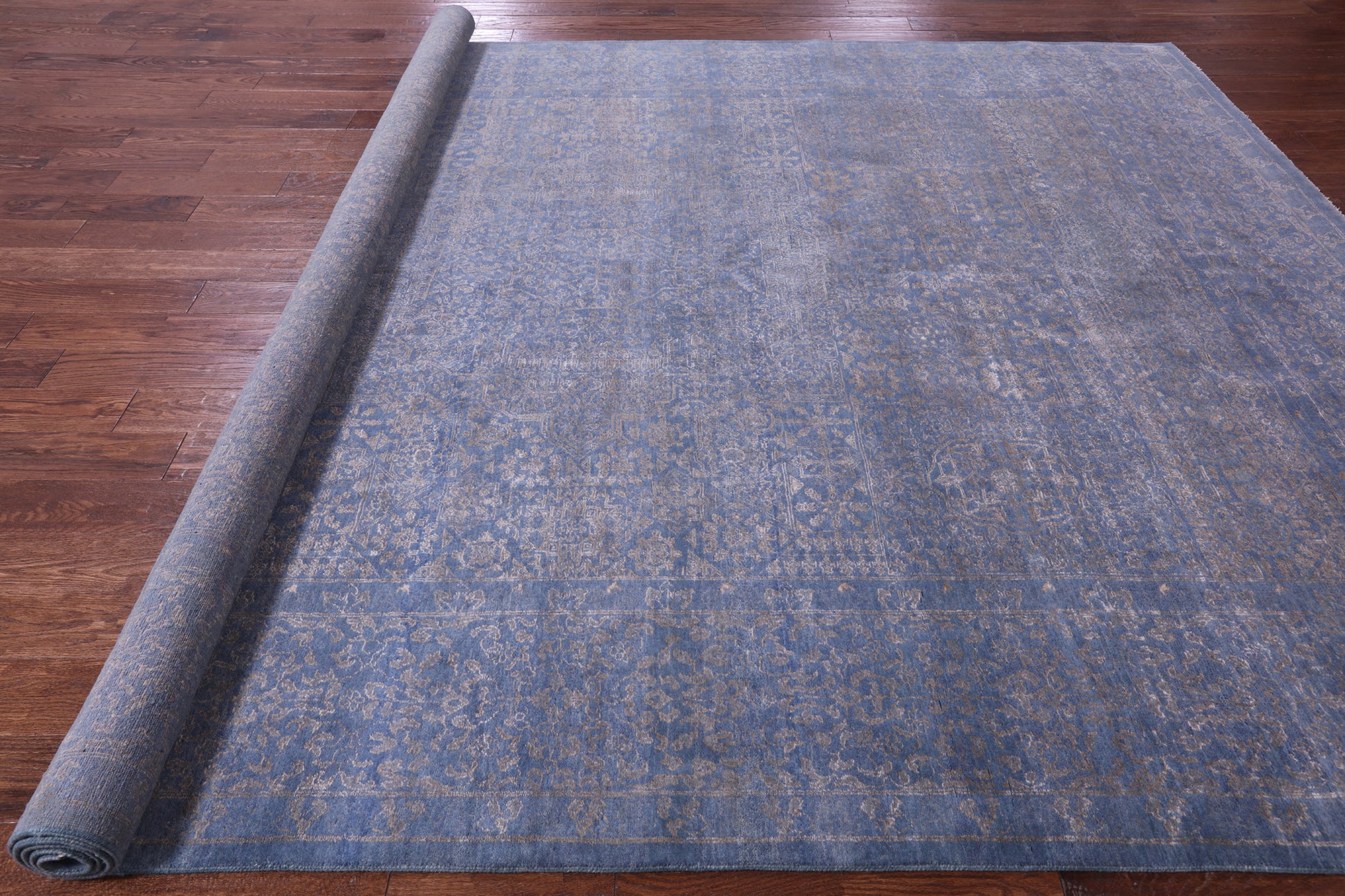 Blue Modern Hand Knotted Wool & Silk Rug - 9' 1" X 12' 0" - Golden Nile