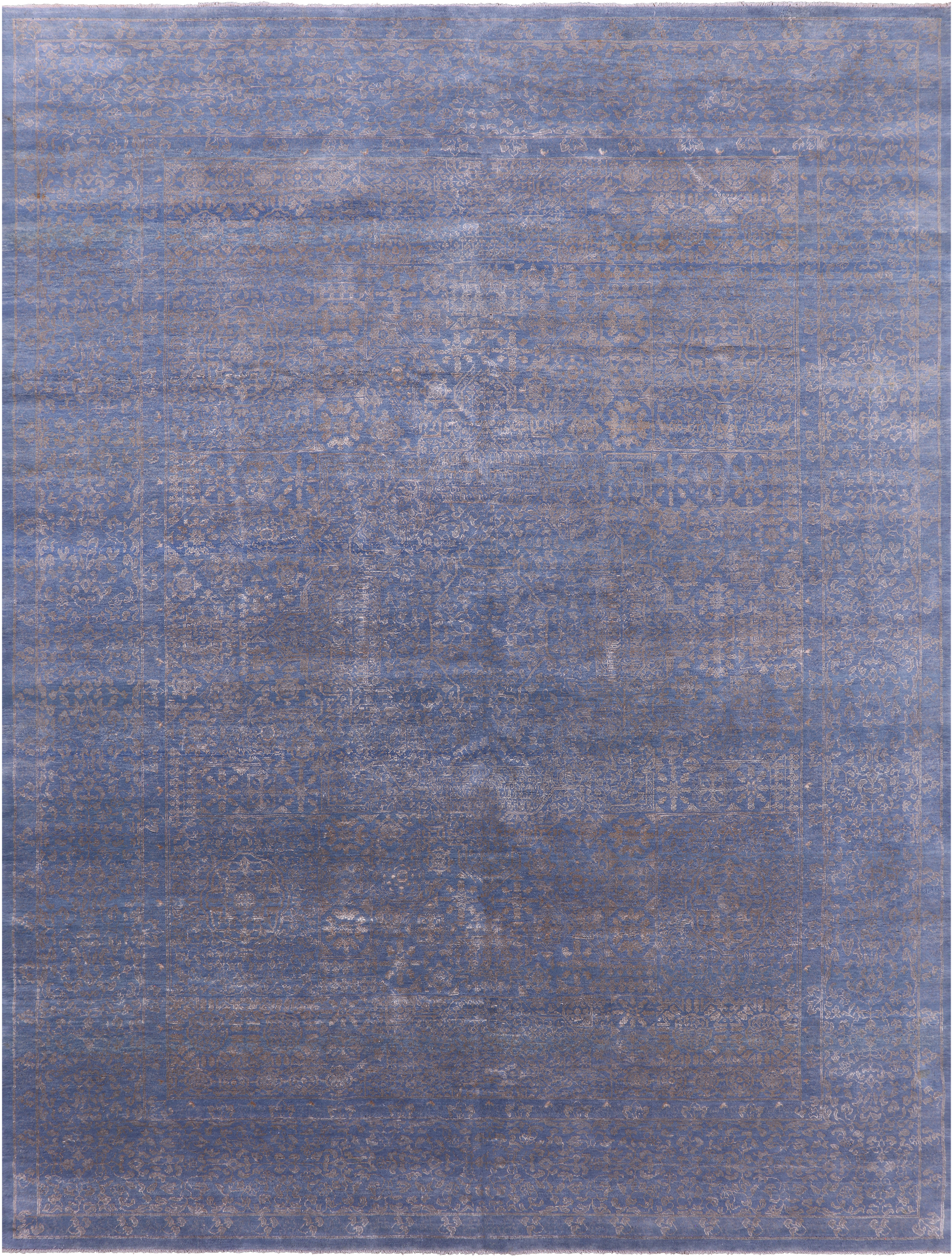 Blue Modern Hand Knotted Wool & Silk Rug - 9' 1" X 12' 0" - Golden Nile