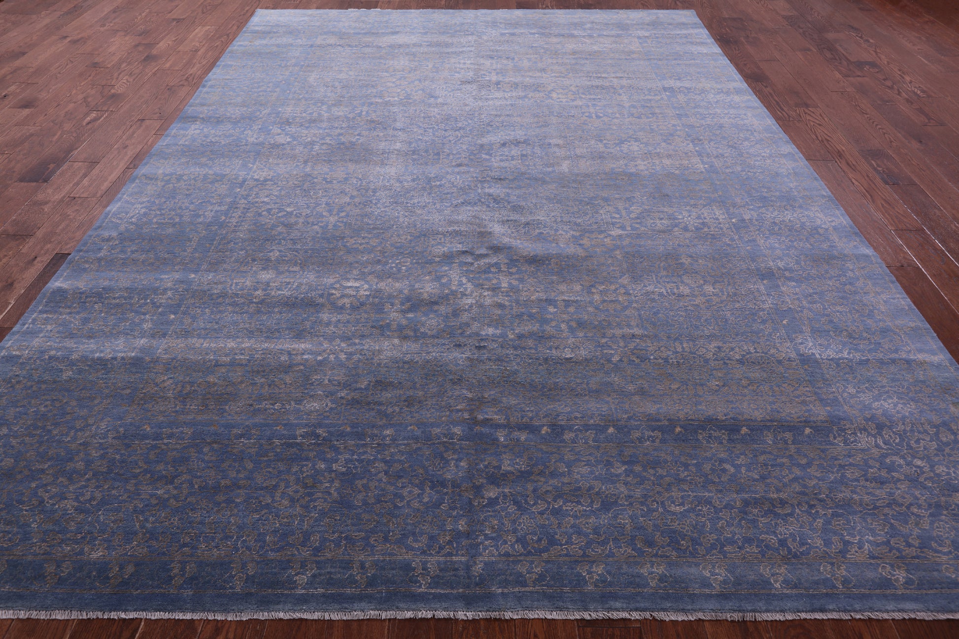 Blue Modern Hand Knotted Wool & Silk Rug - 9' 1" X 12' 0" - Golden Nile