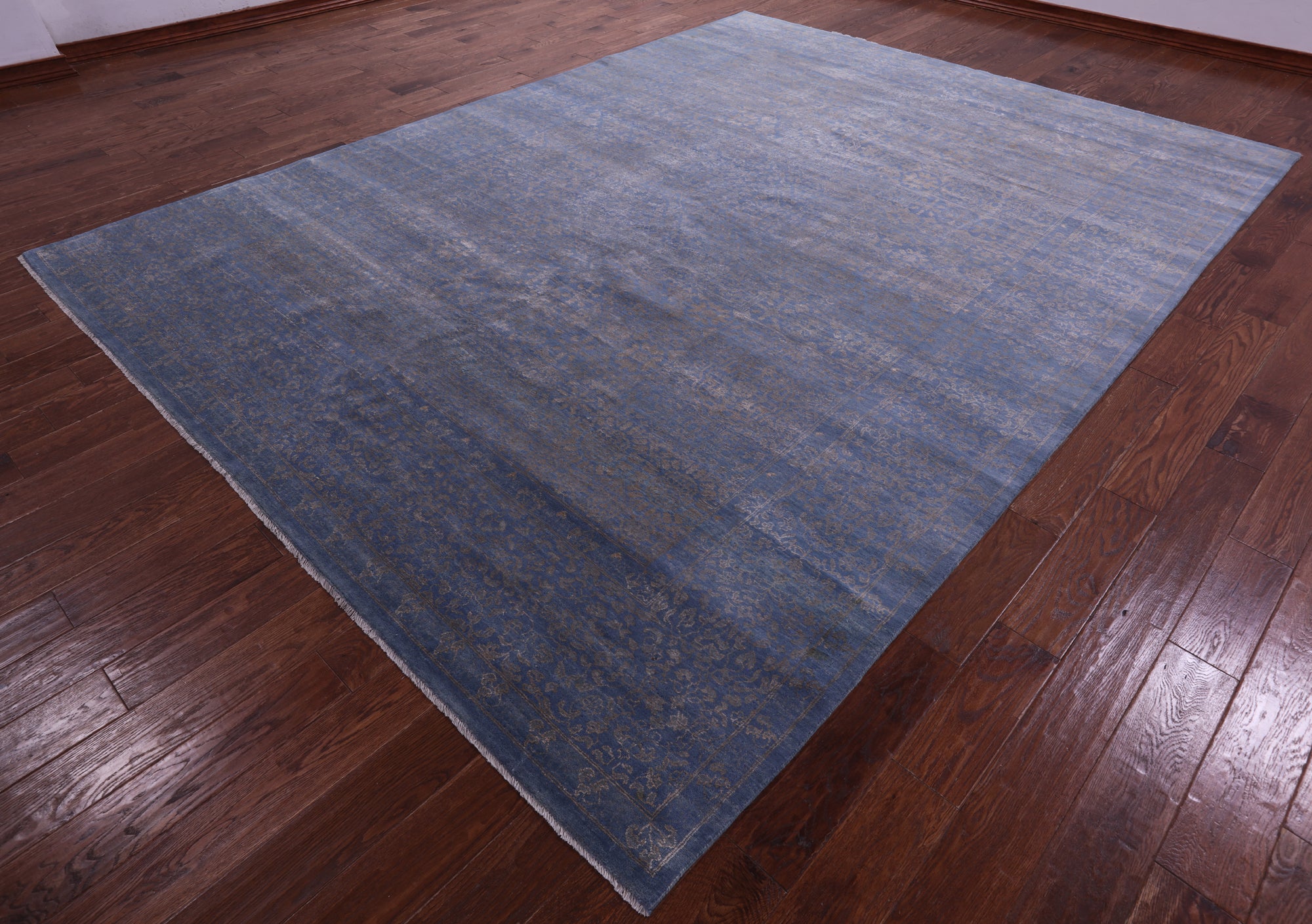Blue Modern Hand Knotted Wool & Silk Rug - 9' 1" X 12' 0" - Golden Nile