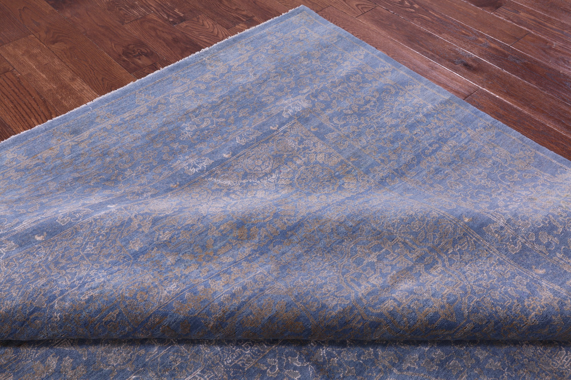 Blue Modern Hand Knotted Wool & Silk Rug - 9' 1" X 12' 0" - Golden Nile