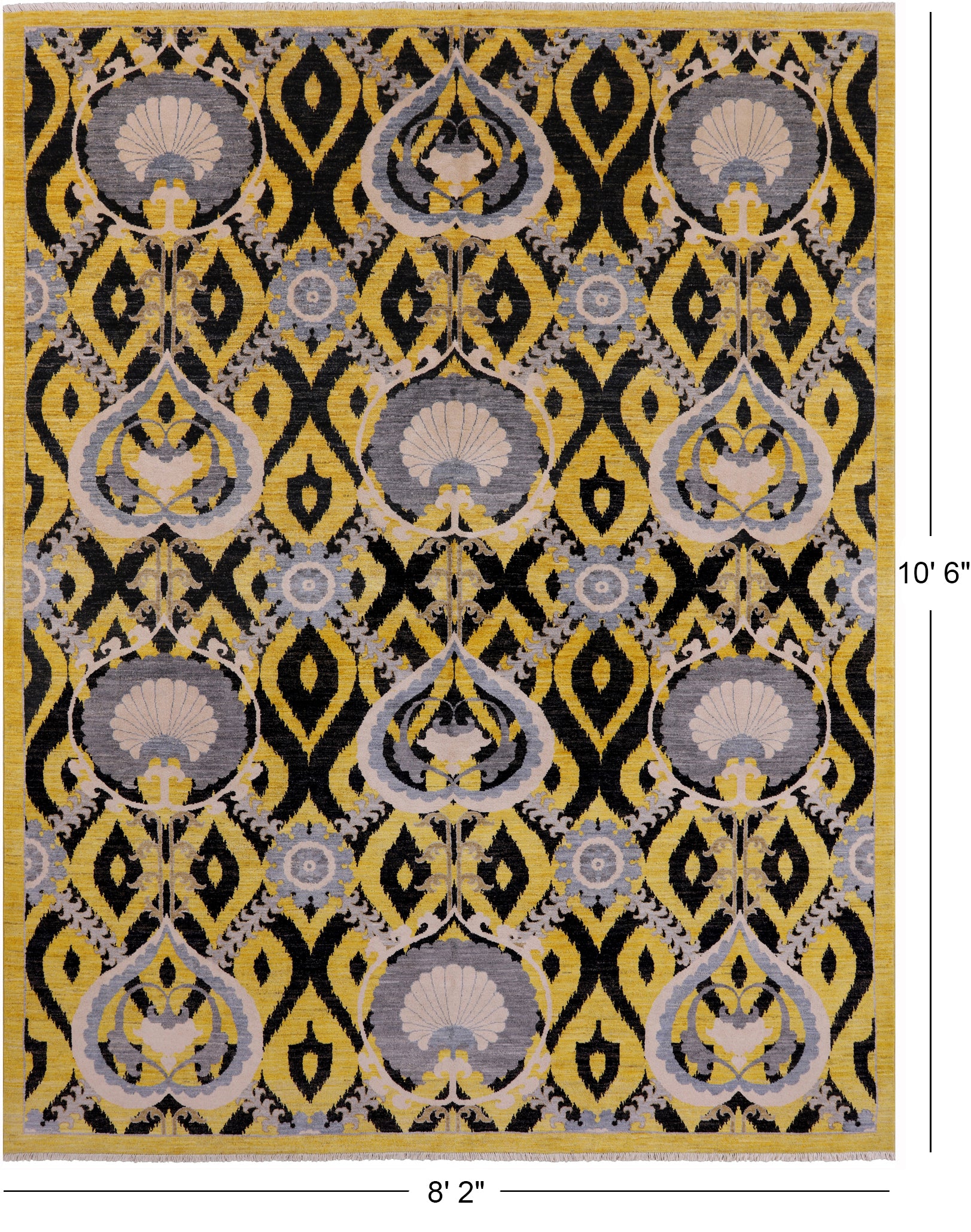 Gold William Morris Handmade Wool Rug - 8' 2" X 10' 6" - Golden Nile